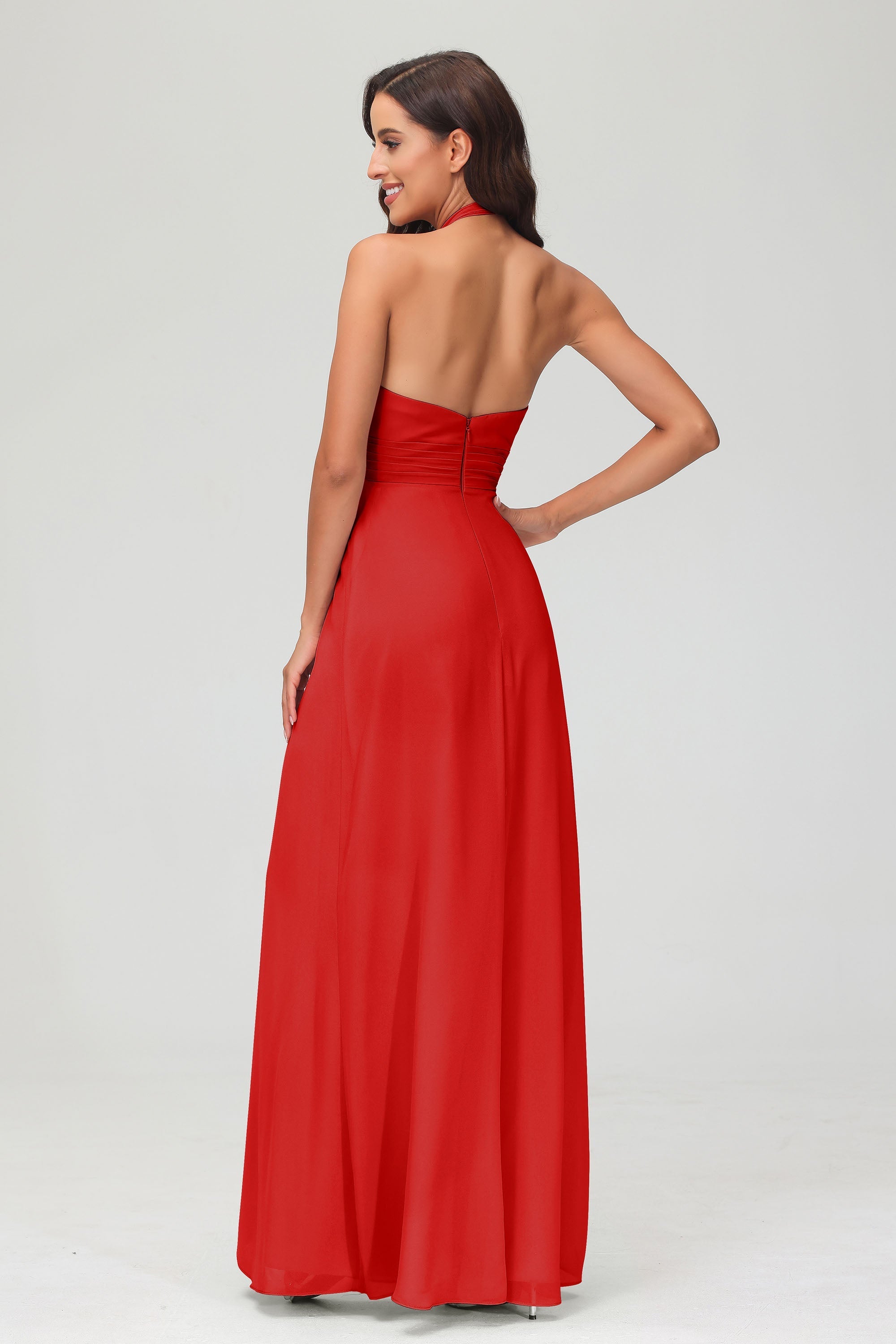 A Line Halter Chiffon Bridesmaid Dresses Women's Formal Evening Prom Dress Gowns