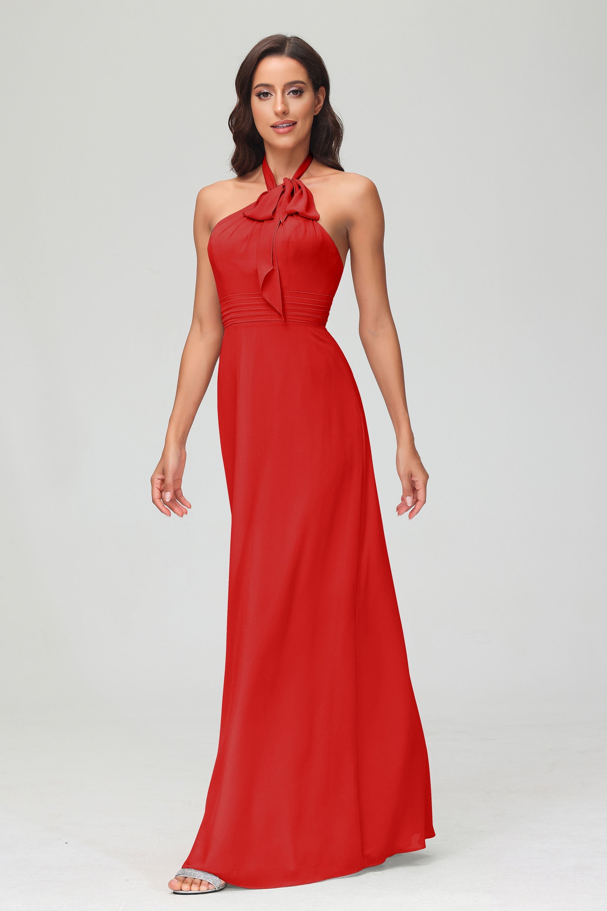 A Line Halter Chiffon Bridesmaid Dresses Women's Formal Evening Prom Dress Gowns