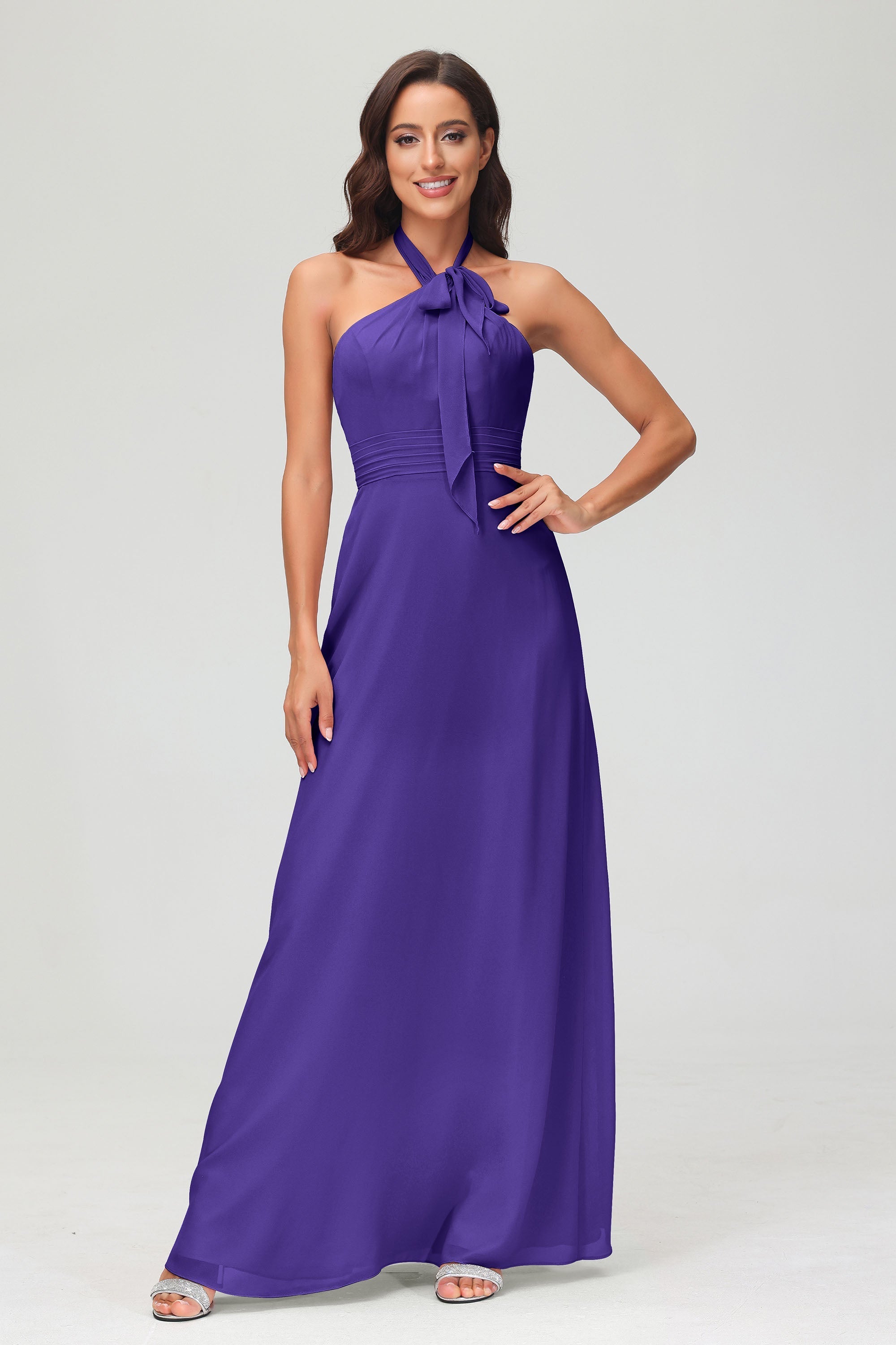 A Line Halter Chiffon Bridesmaid Dresses Women's Formal Evening Prom Dress Gowns