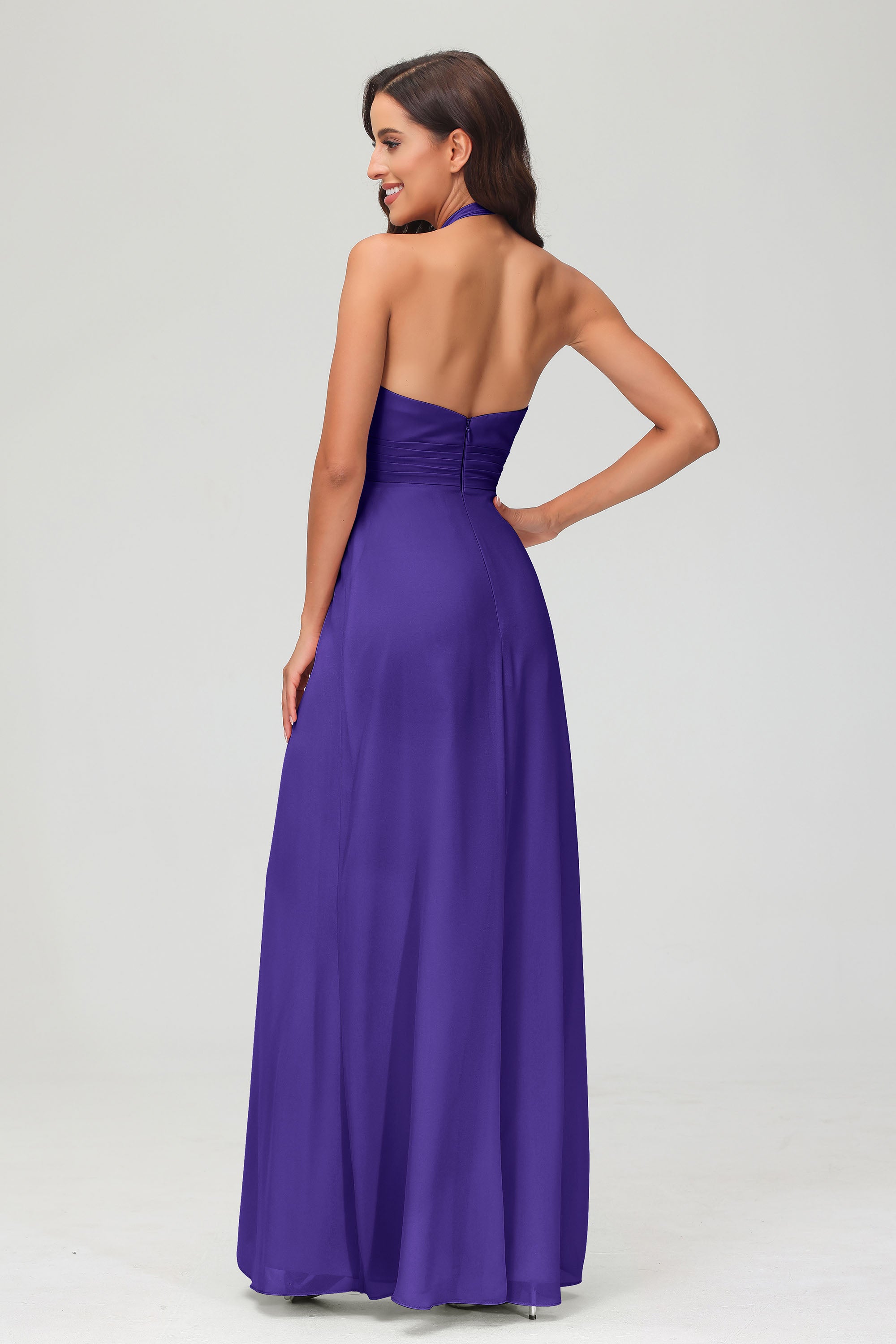 A Line Halter Chiffon Bridesmaid Dresses Women's Formal Evening Prom Dress Gowns