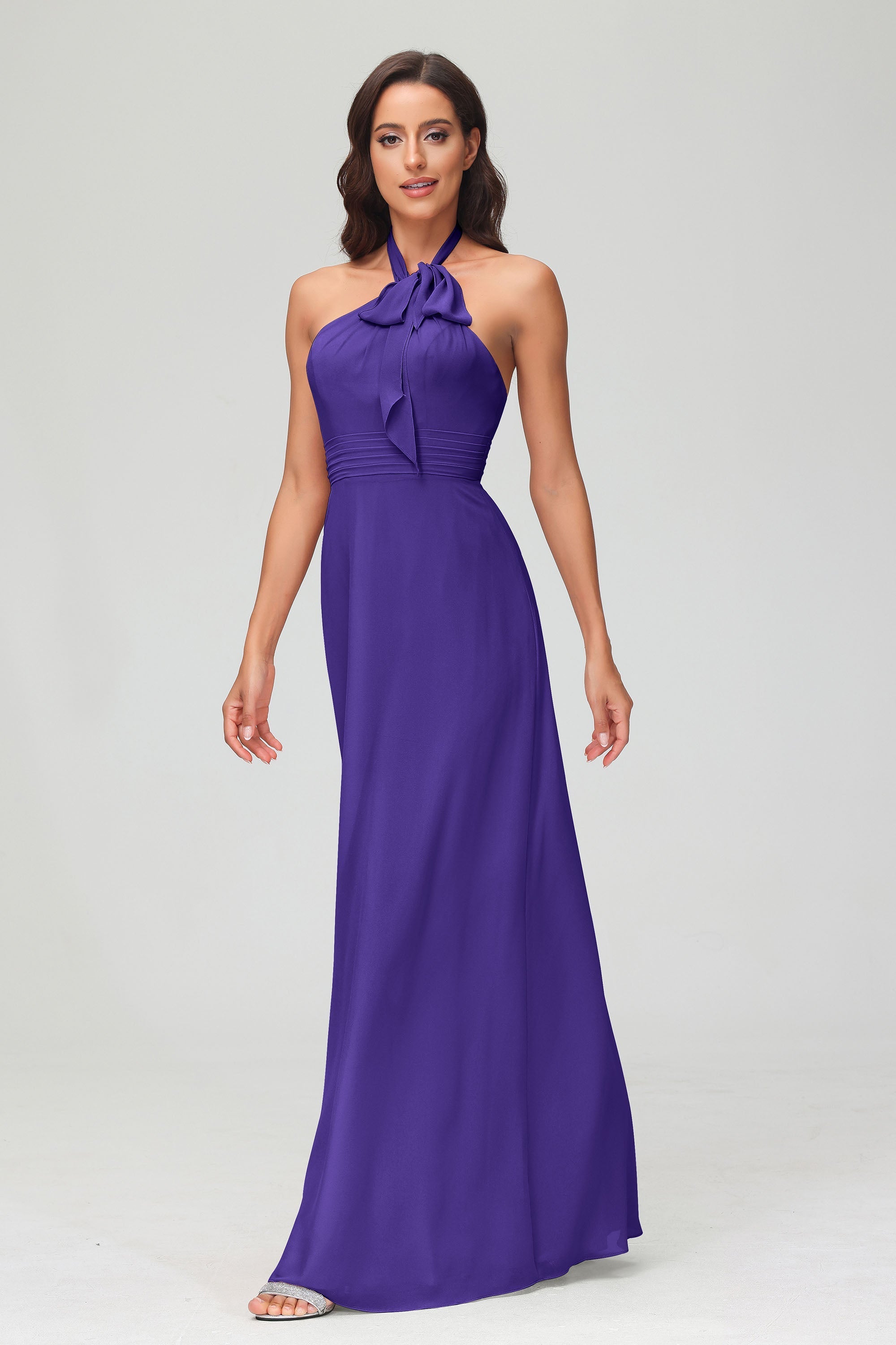 A Line Halter Chiffon Bridesmaid Dresses Women's Formal Evening Prom Dress Gowns