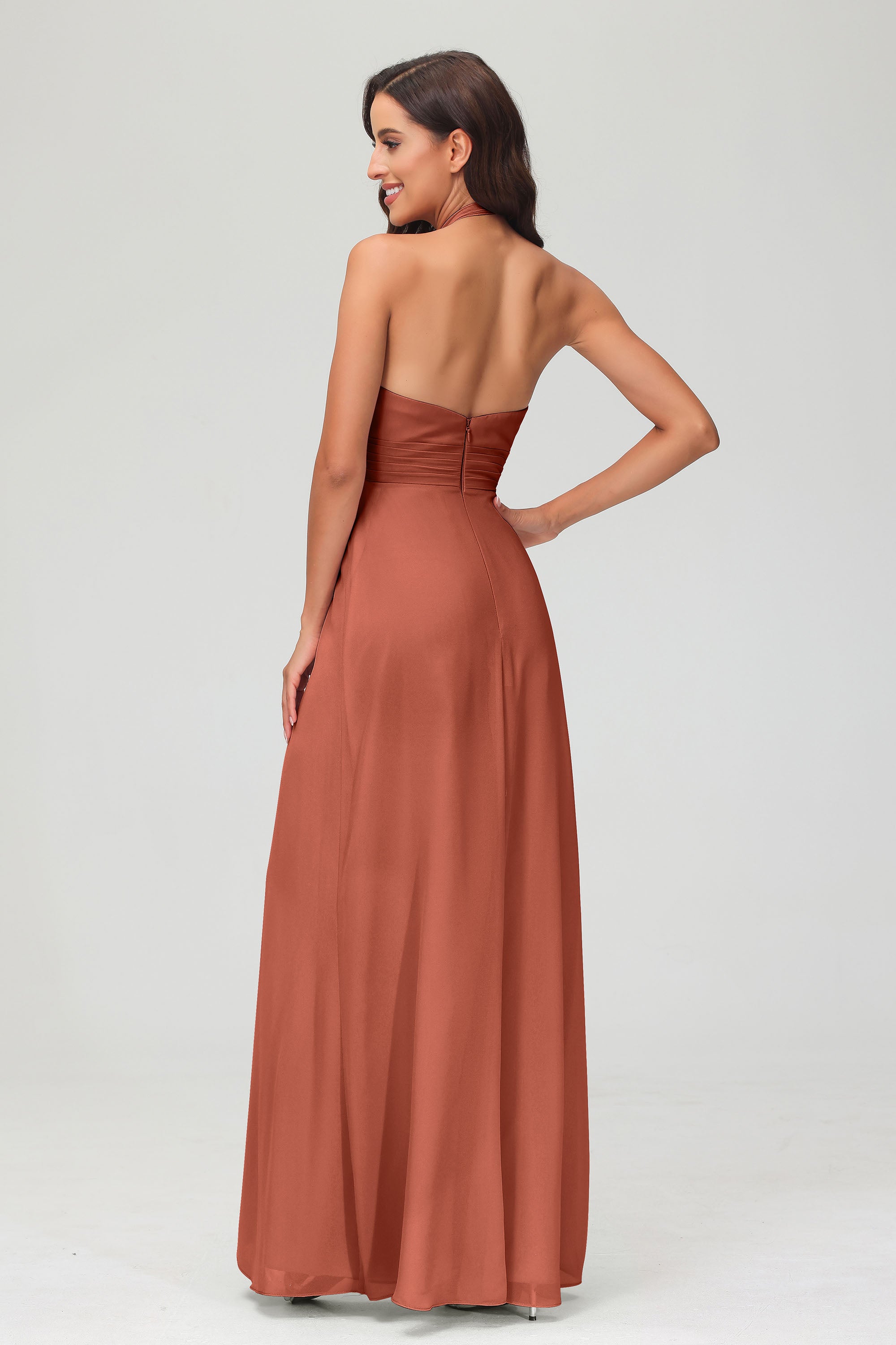 A Line Halter Chiffon Bridesmaid Dresses Women's Formal Evening Prom Dress Gowns