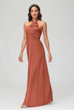A Line Halter Chiffon Bridesmaid Dresses Women's Formal Evening Prom Dress Gowns
