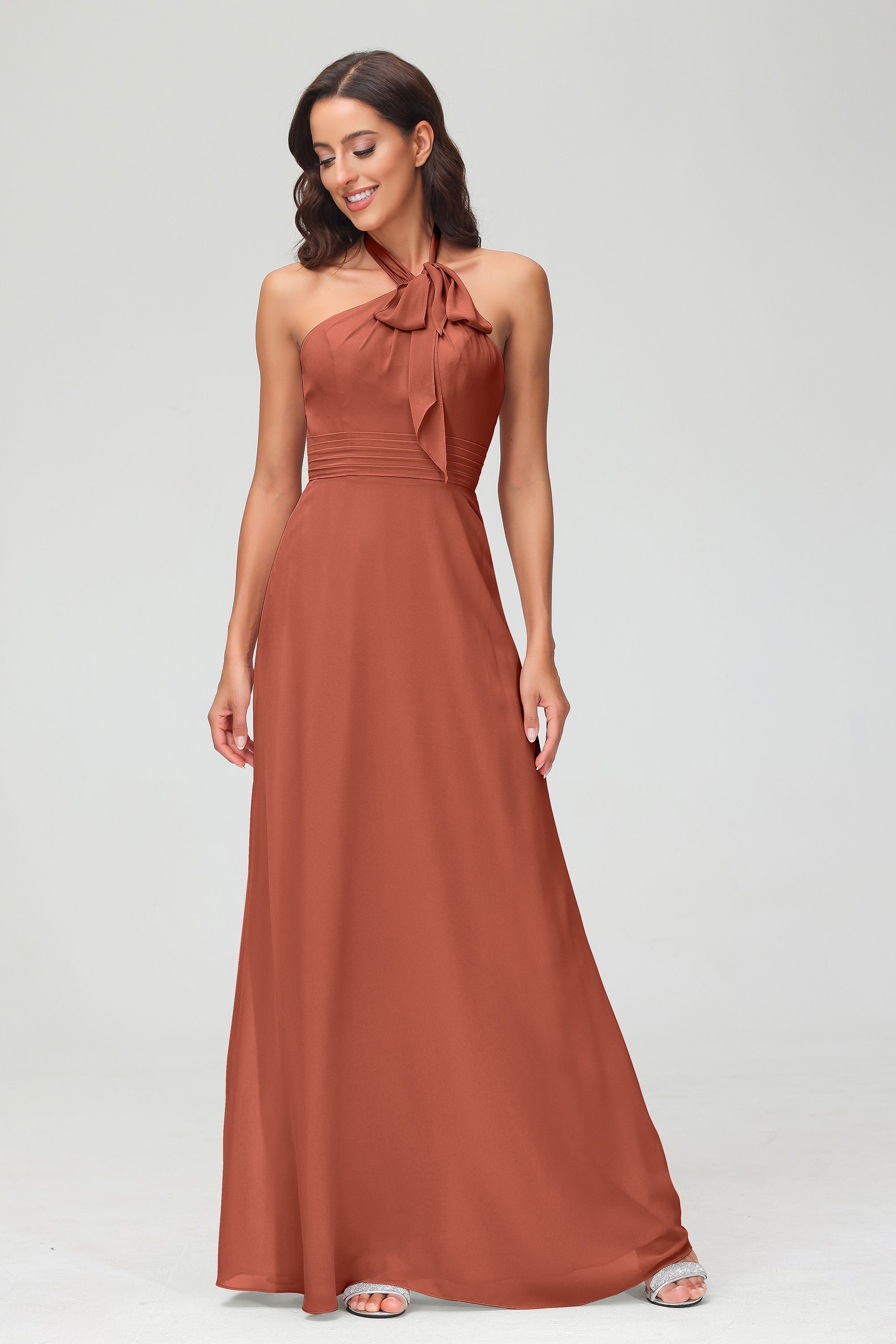 A Line Halter Chiffon Bridesmaid Dresses Women's Formal Evening Prom Dress Gowns