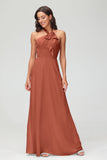 A Line Halter Chiffon Bridesmaid Dresses Women's Formal Evening Prom Dress Gowns