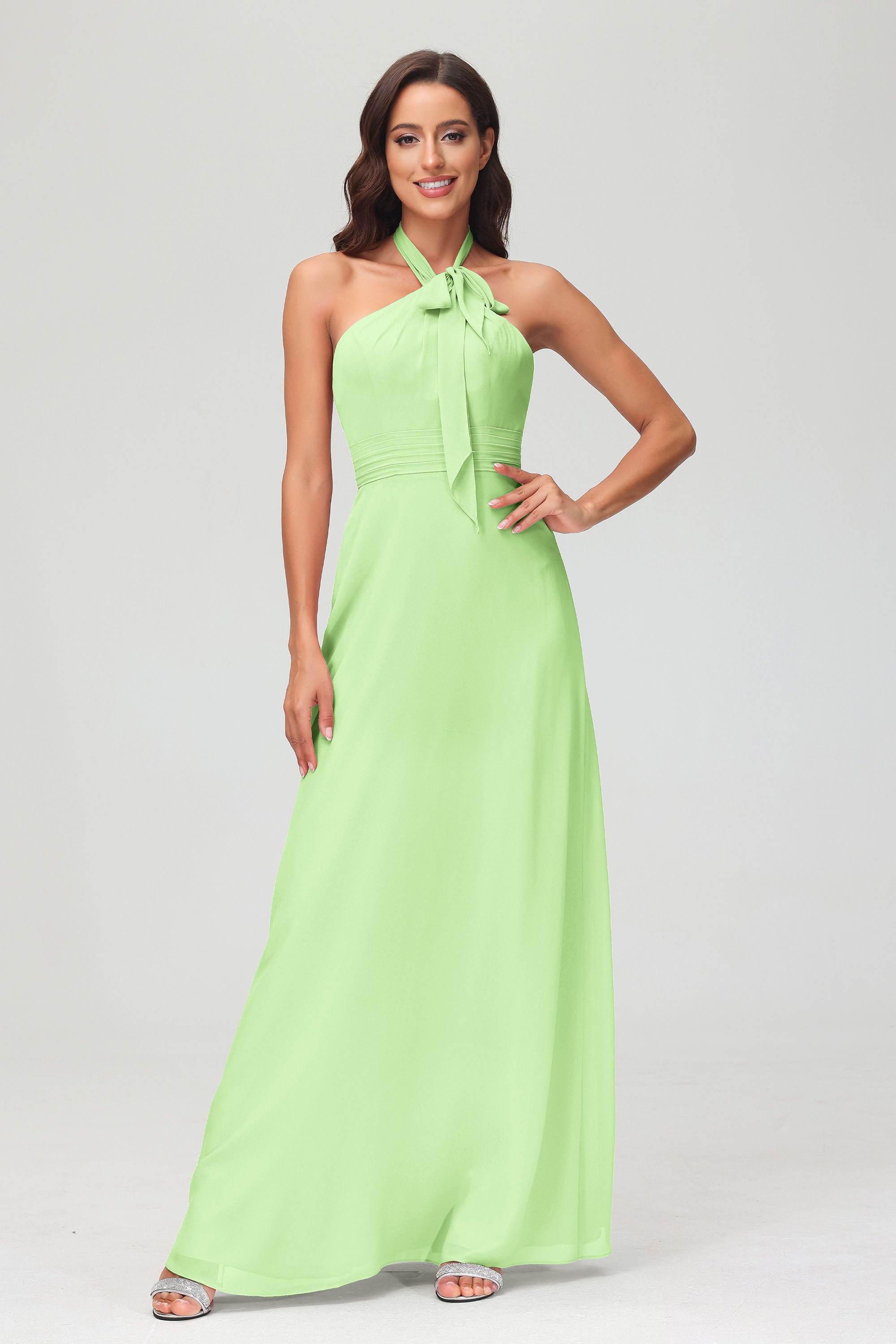 A Line Halter Chiffon Bridesmaid Dresses Women's Formal Evening Prom Dress Gowns