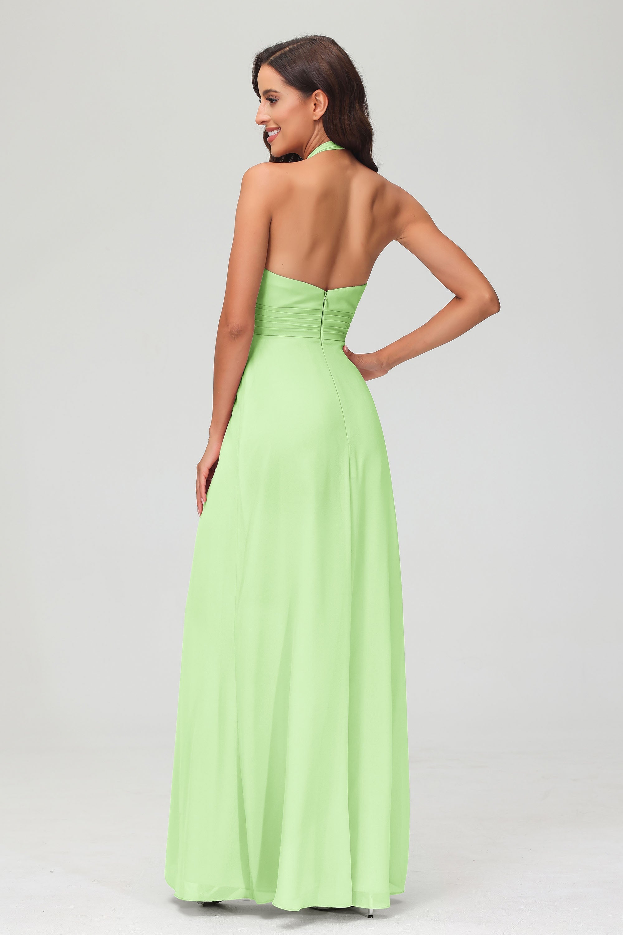 A Line Halter Chiffon Bridesmaid Dresses Women's Formal Evening Prom Dress Gowns