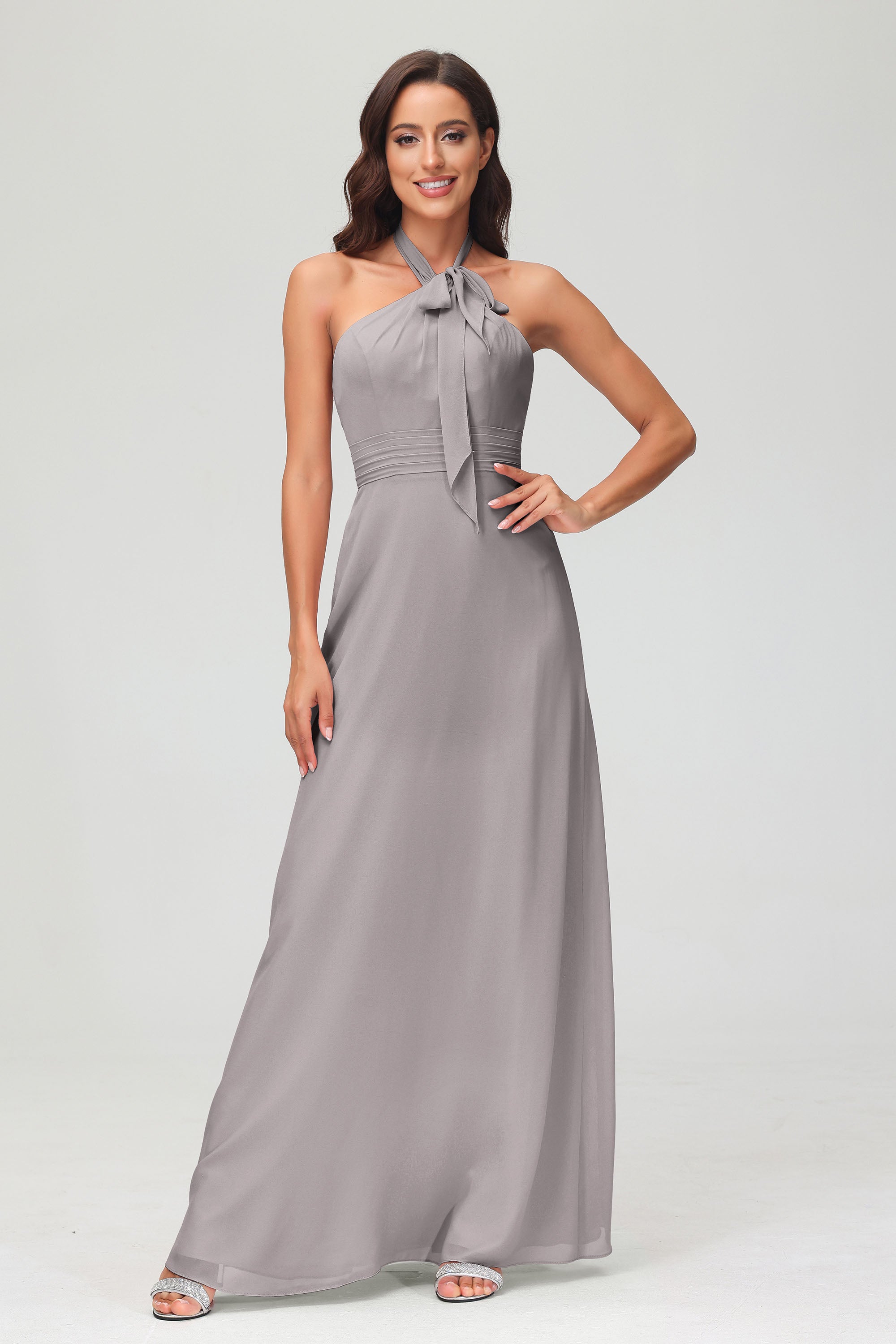 A Line Halter Chiffon Bridesmaid Dresses Women's Formal Evening Prom Dress Gowns