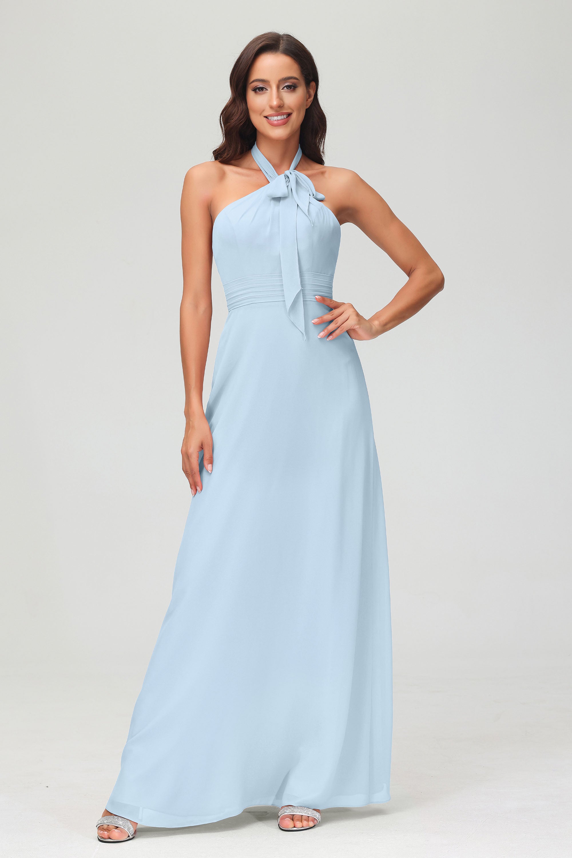 A Line Halter Chiffon Bridesmaid Dresses Women's Formal Evening Prom Dress Gowns