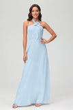A Line Halter Chiffon Bridesmaid Dresses Women's Formal Evening Prom Dress Gowns