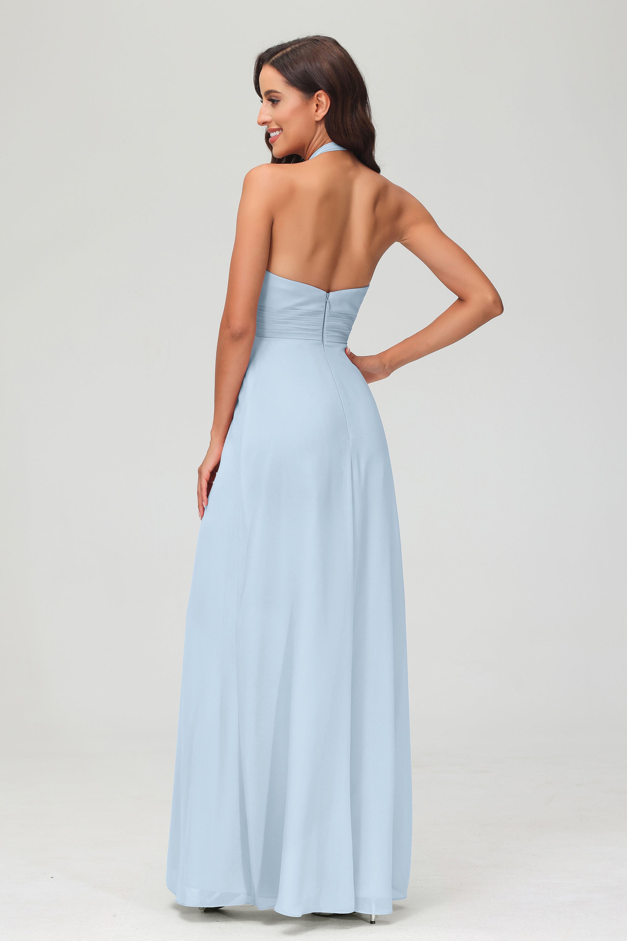 A Line Halter Chiffon Bridesmaid Dresses Women's Formal Evening Prom Dress Gowns