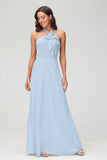 A Line Halter Chiffon Bridesmaid Dresses Women's Formal Evening Prom Dress Gowns