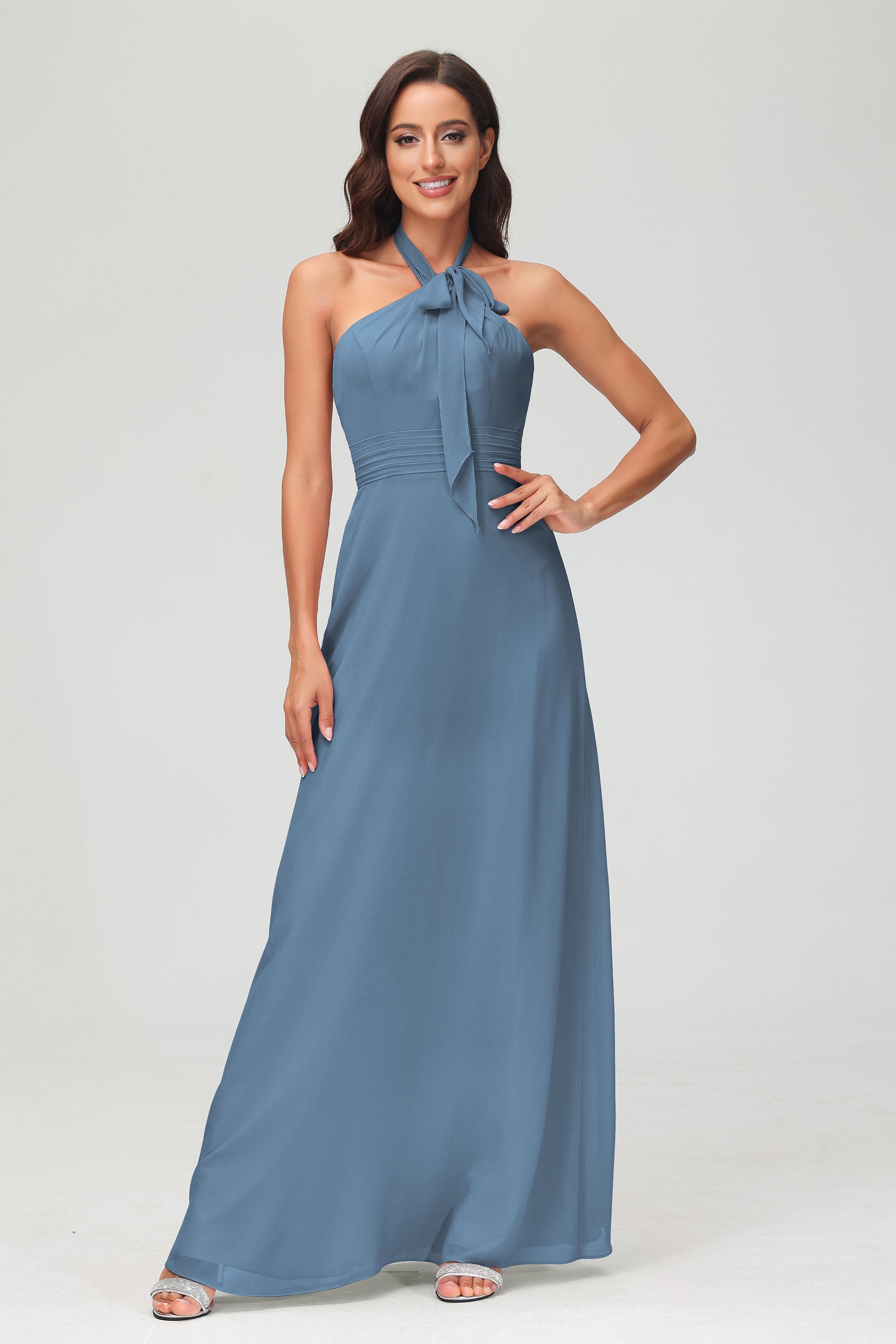A Line Halter Chiffon Bridesmaid Dresses Women's Formal Evening Prom Dress Gowns