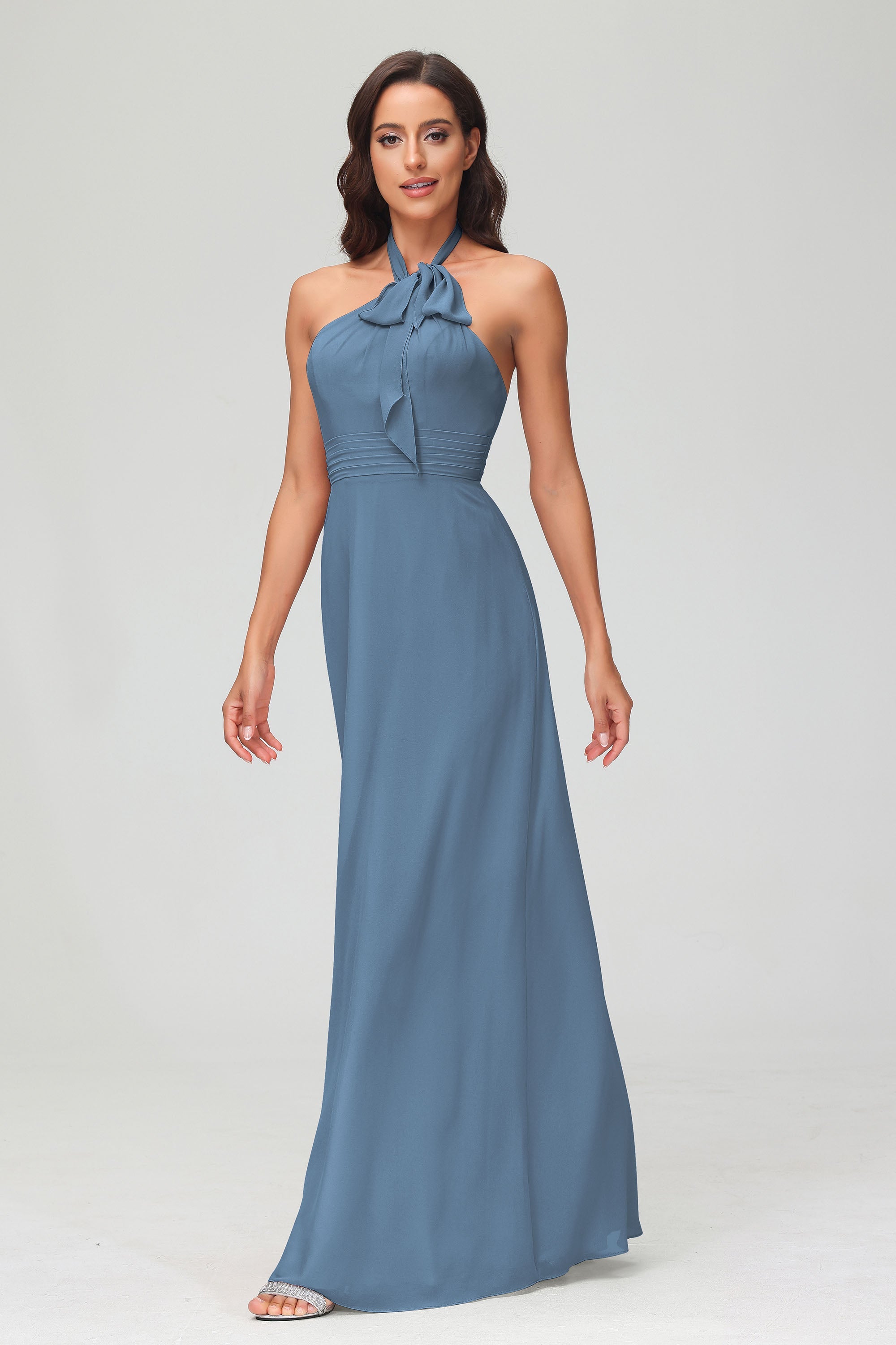 A Line Halter Chiffon Bridesmaid Dresses Women's Formal Evening Prom Dress Gowns