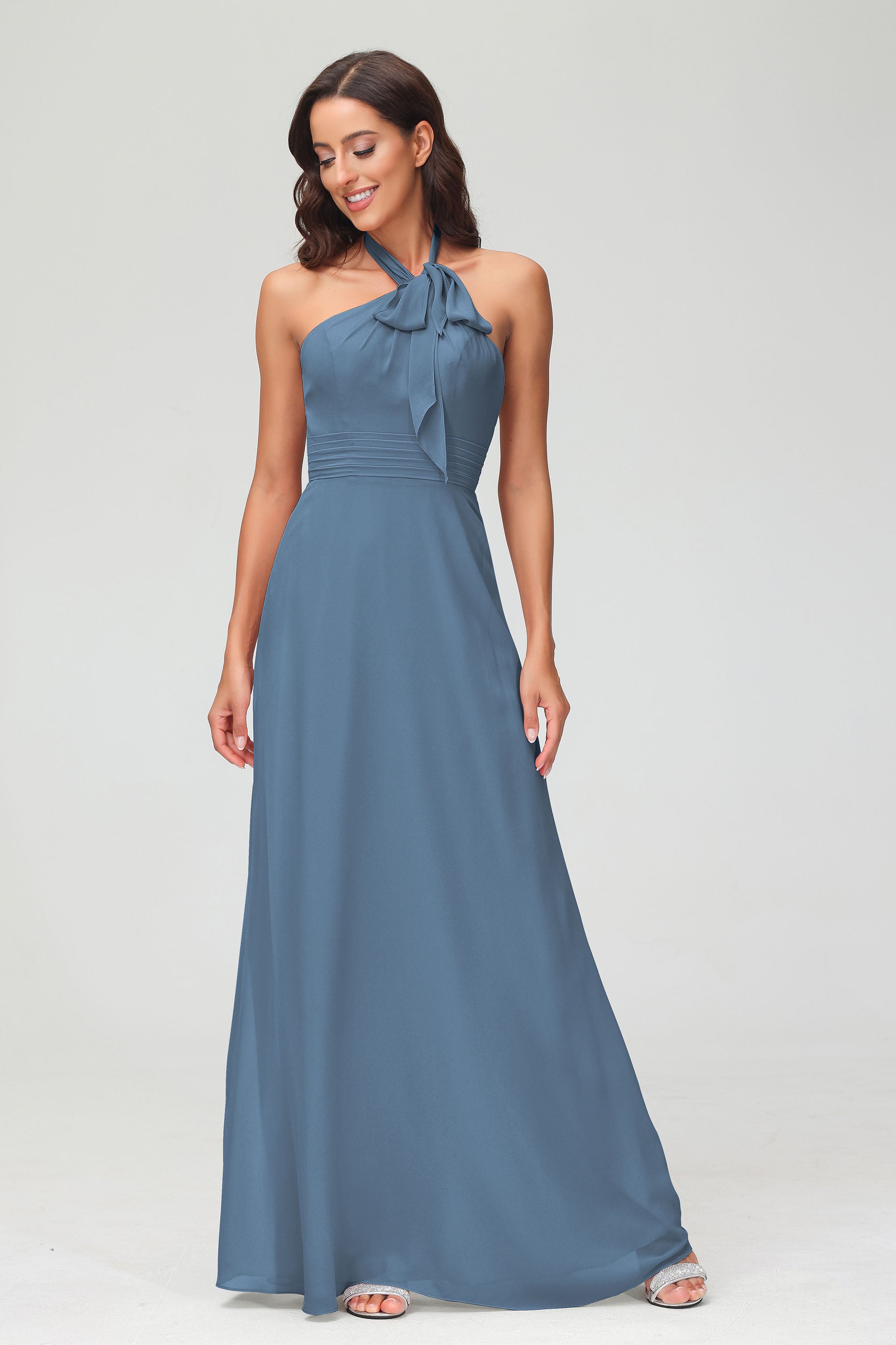 A Line Halter Chiffon Bridesmaid Dresses Women's Formal Evening Prom Dress Gowns