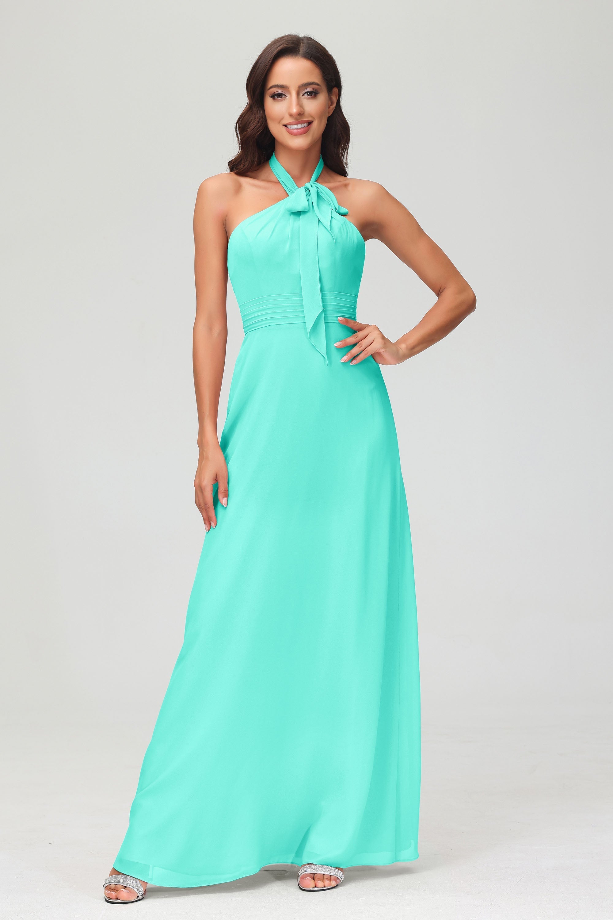 A Line Halter Chiffon Bridesmaid Dresses Women's Formal Evening Prom Dress Gowns