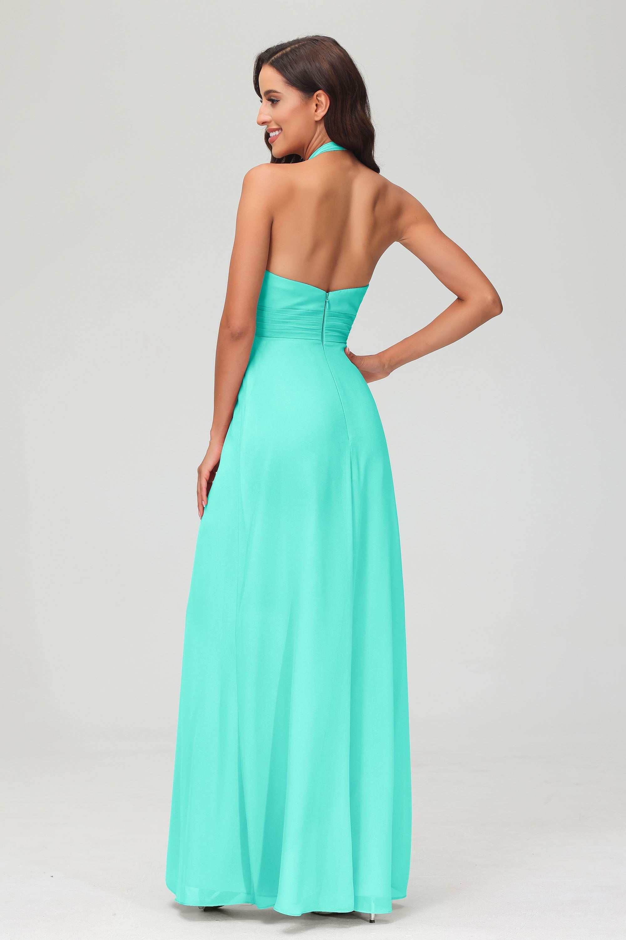A Line Halter Chiffon Bridesmaid Dresses Women's Formal Evening Prom Dress Gowns