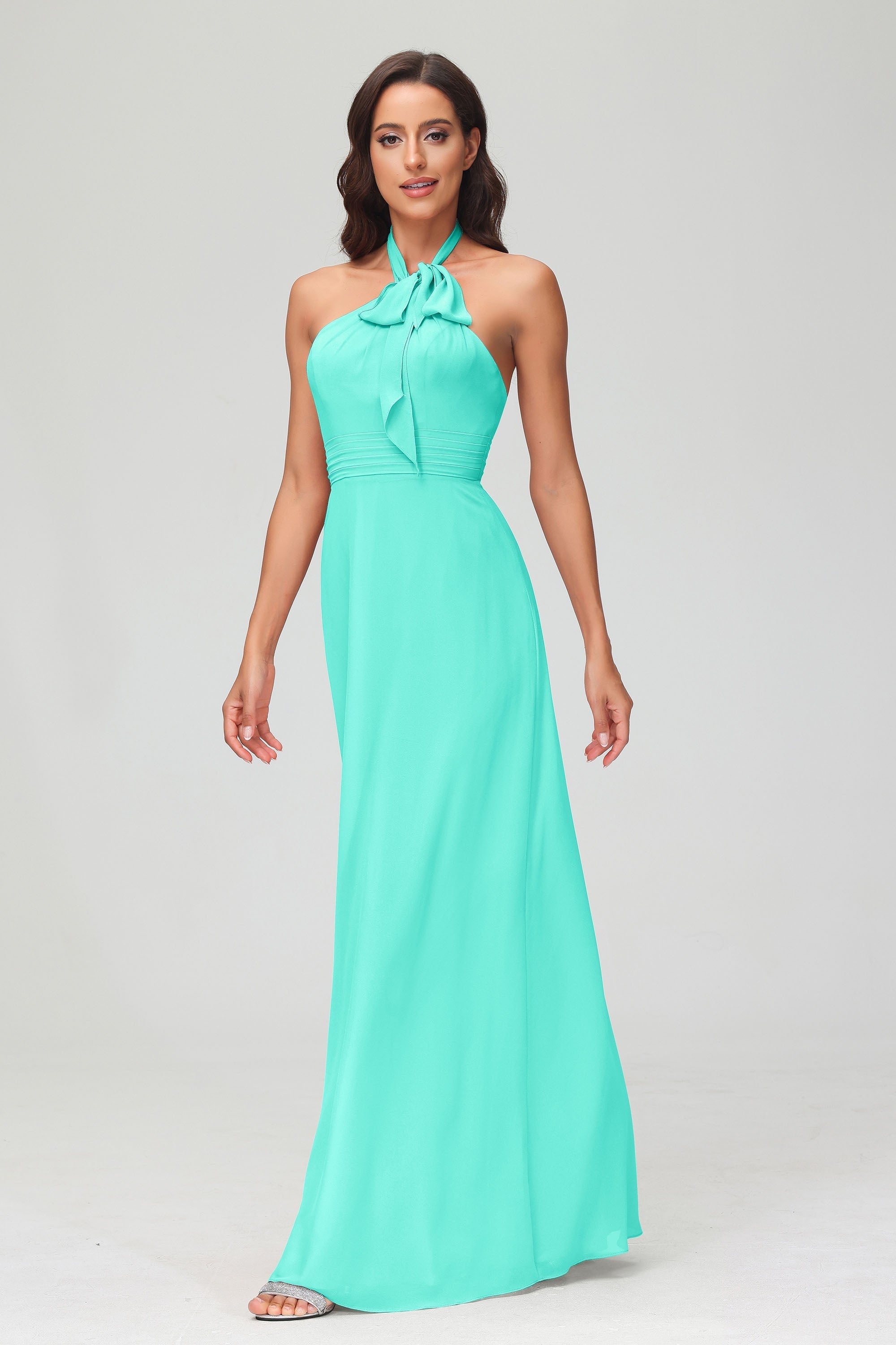 A Line Halter Chiffon Bridesmaid Dresses Women's Formal Evening Prom Dress Gowns