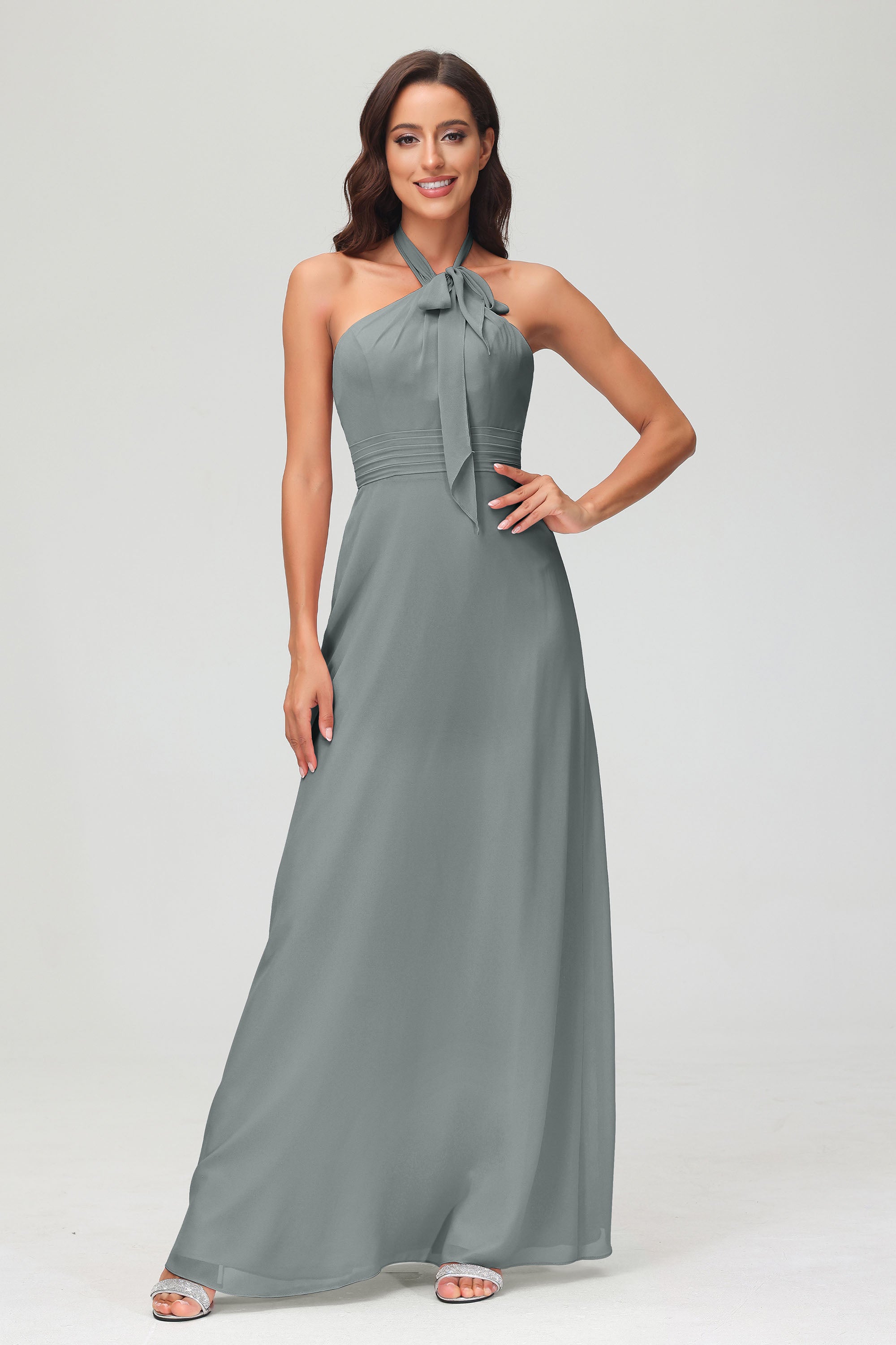 A Line Halter Chiffon Bridesmaid Dresses Women's Formal Evening Prom Dress Gowns