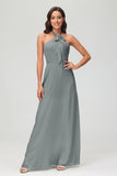 A Line Halter Chiffon Bridesmaid Dresses Women's Formal Evening Prom Dress Gowns