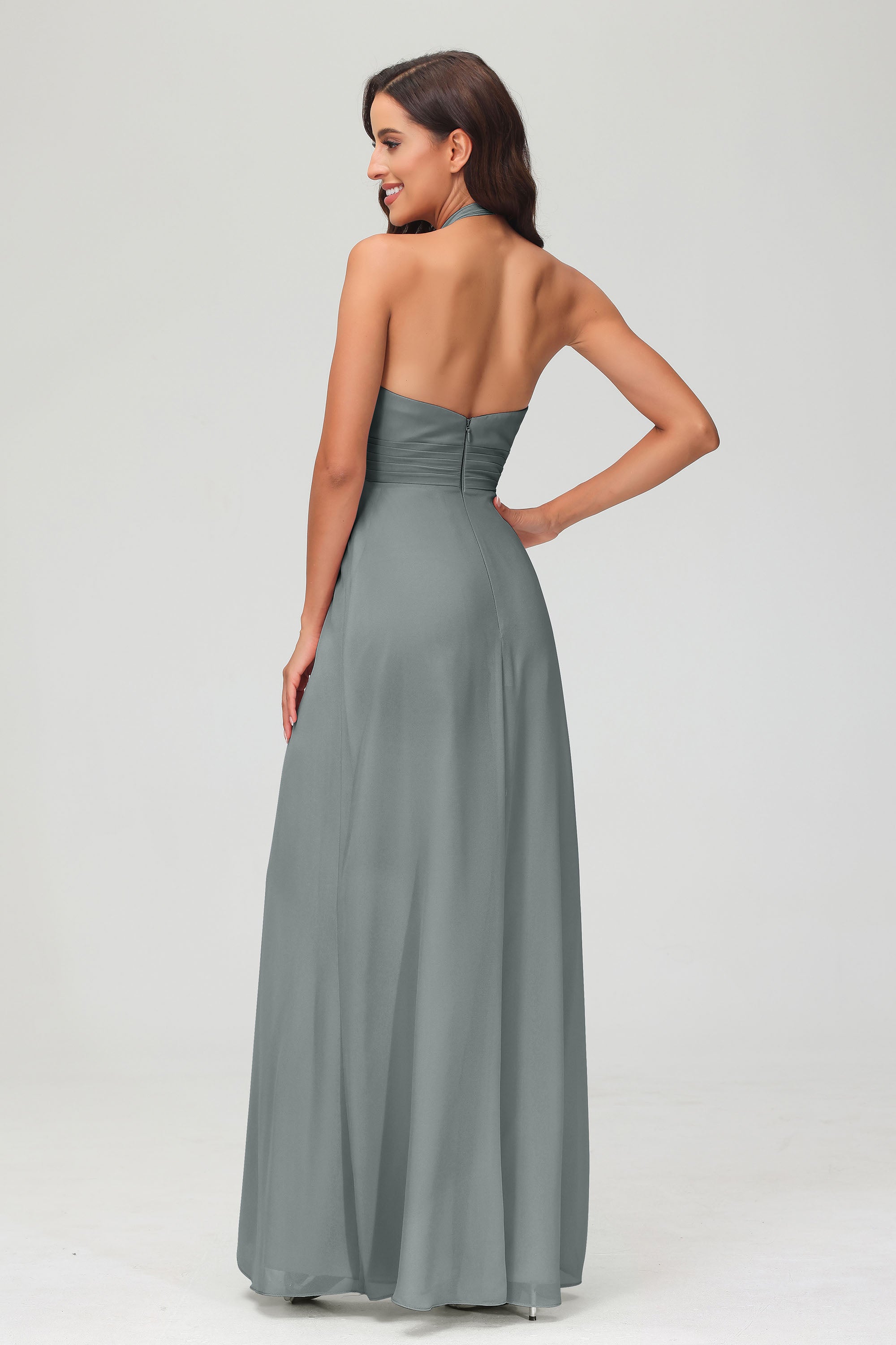 A Line Halter Chiffon Bridesmaid Dresses Women's Formal Evening Prom Dress Gowns