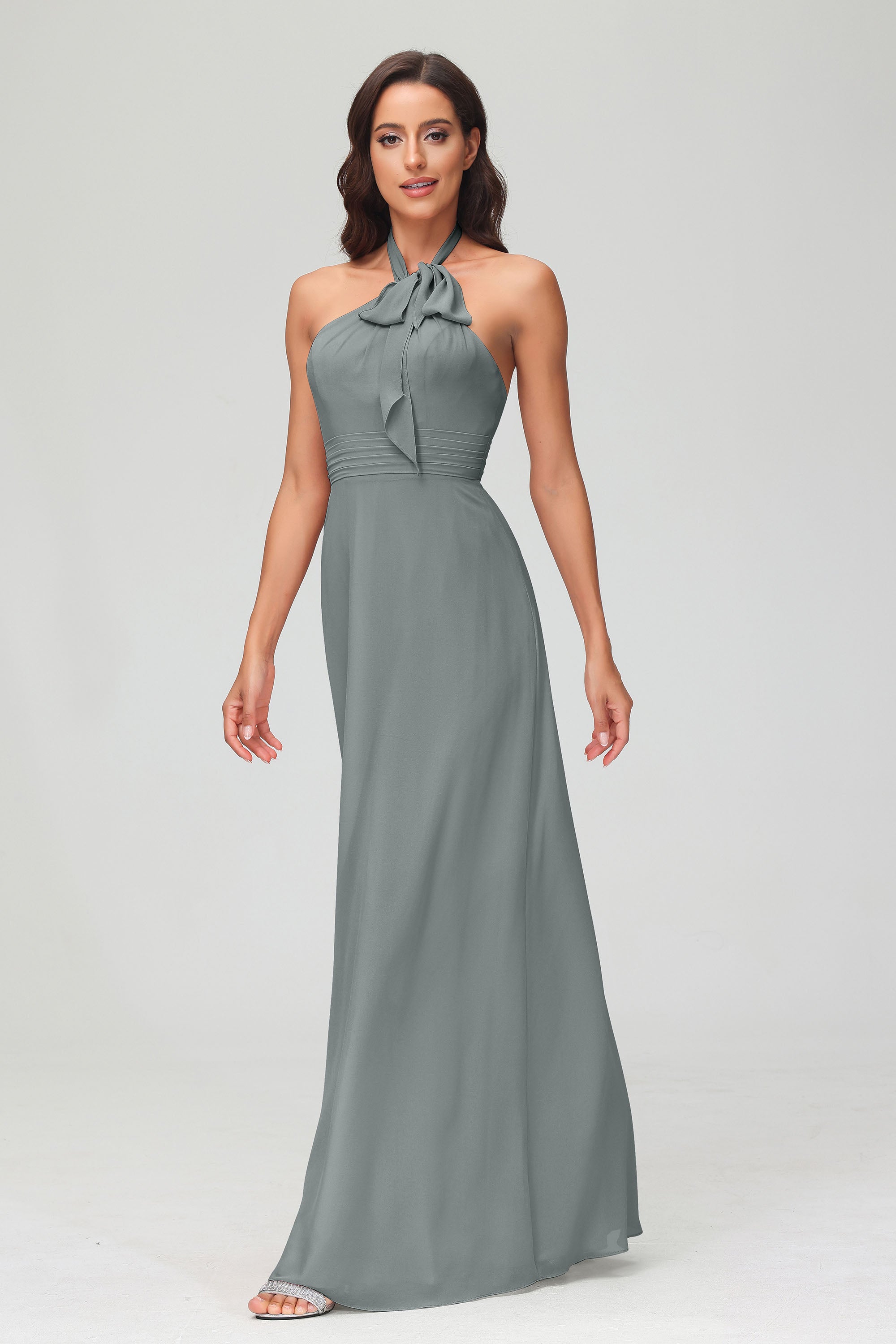 A Line Halter Chiffon Bridesmaid Dresses Women's Formal Evening Prom Dress Gowns