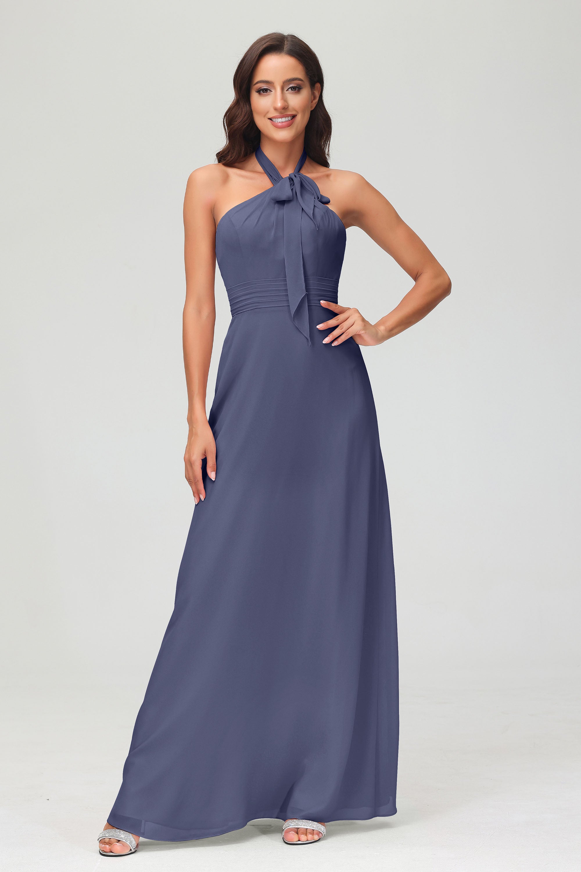 A Line Halter Chiffon Bridesmaid Dresses Women's Formal Evening Prom Dress Gowns
