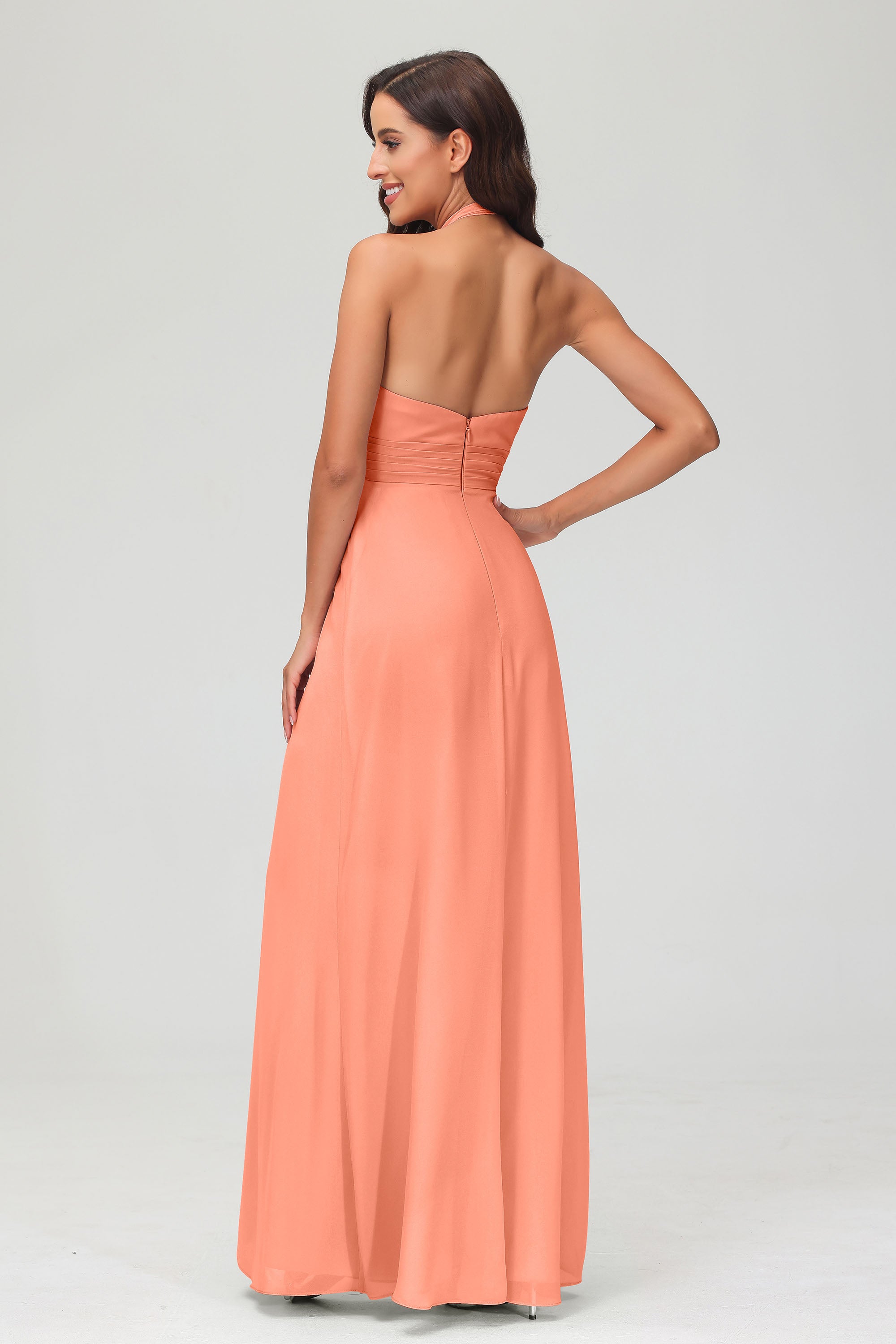 A Line Halter Chiffon Bridesmaid Dresses Women's Formal Evening Prom Dress Gowns