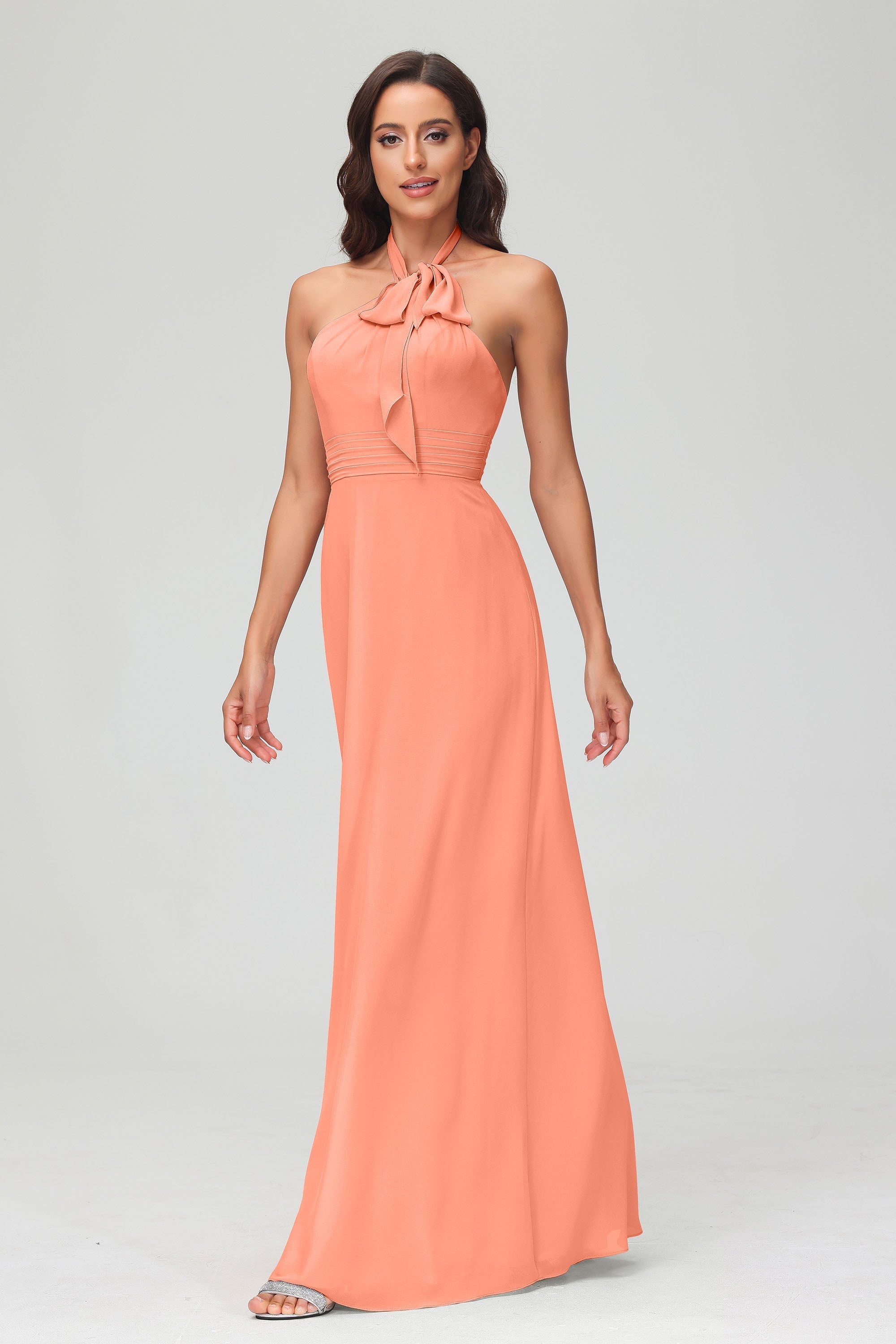 A Line Halter Chiffon Bridesmaid Dresses Women's Formal Evening Prom Dress Gowns