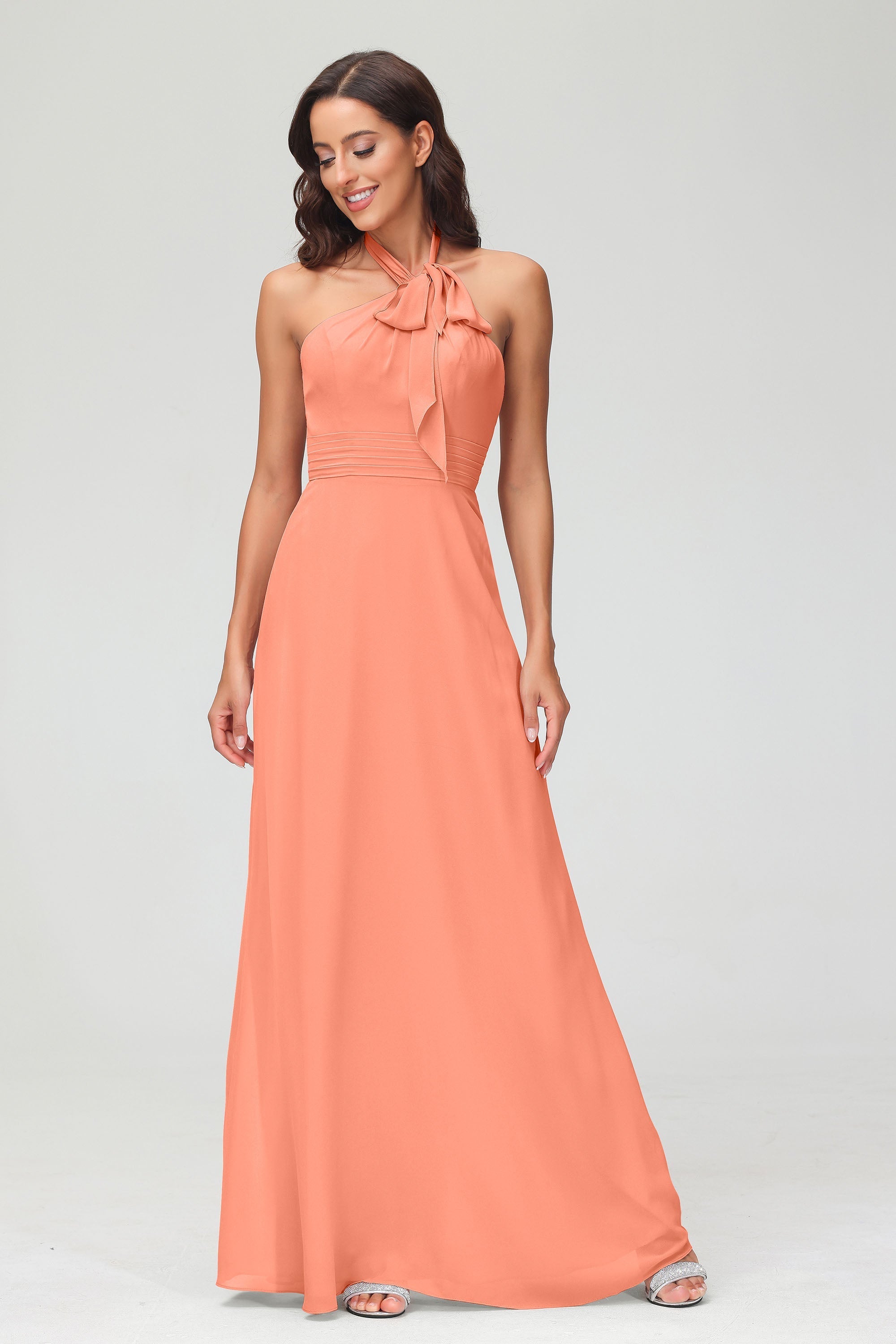 A Line Halter Chiffon Bridesmaid Dresses Women's Formal Evening Prom Dress Gowns