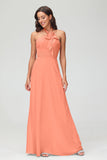 A Line Halter Chiffon Bridesmaid Dresses Women's Formal Evening Prom Dress Gowns