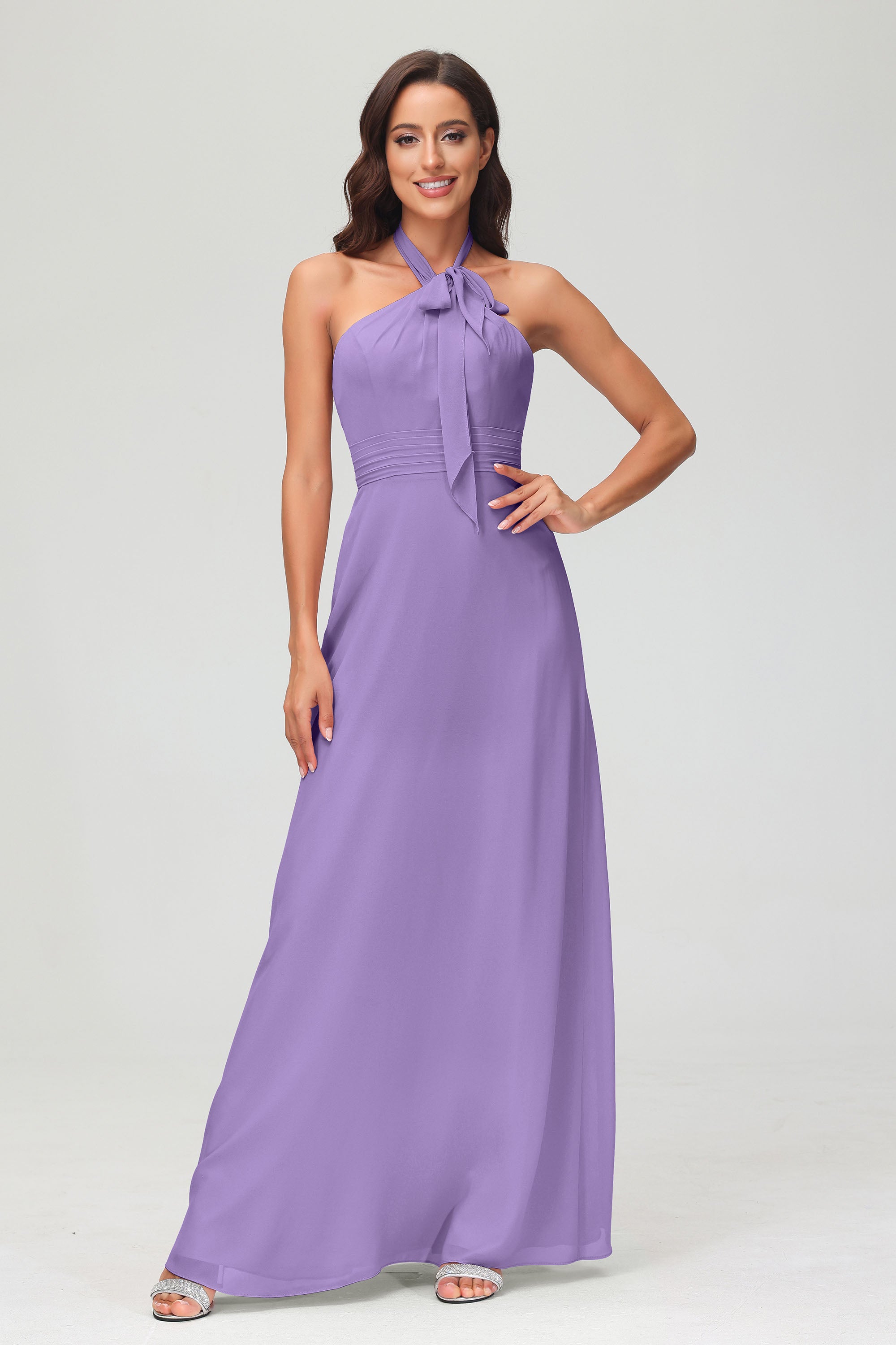A Line Halter Chiffon Bridesmaid Dresses Women's Formal Evening Prom Dress Gowns