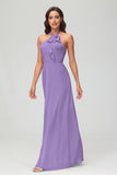A Line Halter Chiffon Bridesmaid Dresses Women's Formal Evening Prom Dress Gowns