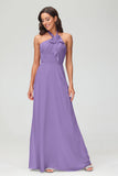 A Line Halter Chiffon Bridesmaid Dresses Women's Formal Evening Prom Dress Gowns