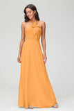 A Line Halter Chiffon Bridesmaid Dresses Women's Formal Evening Prom Dress Gowns