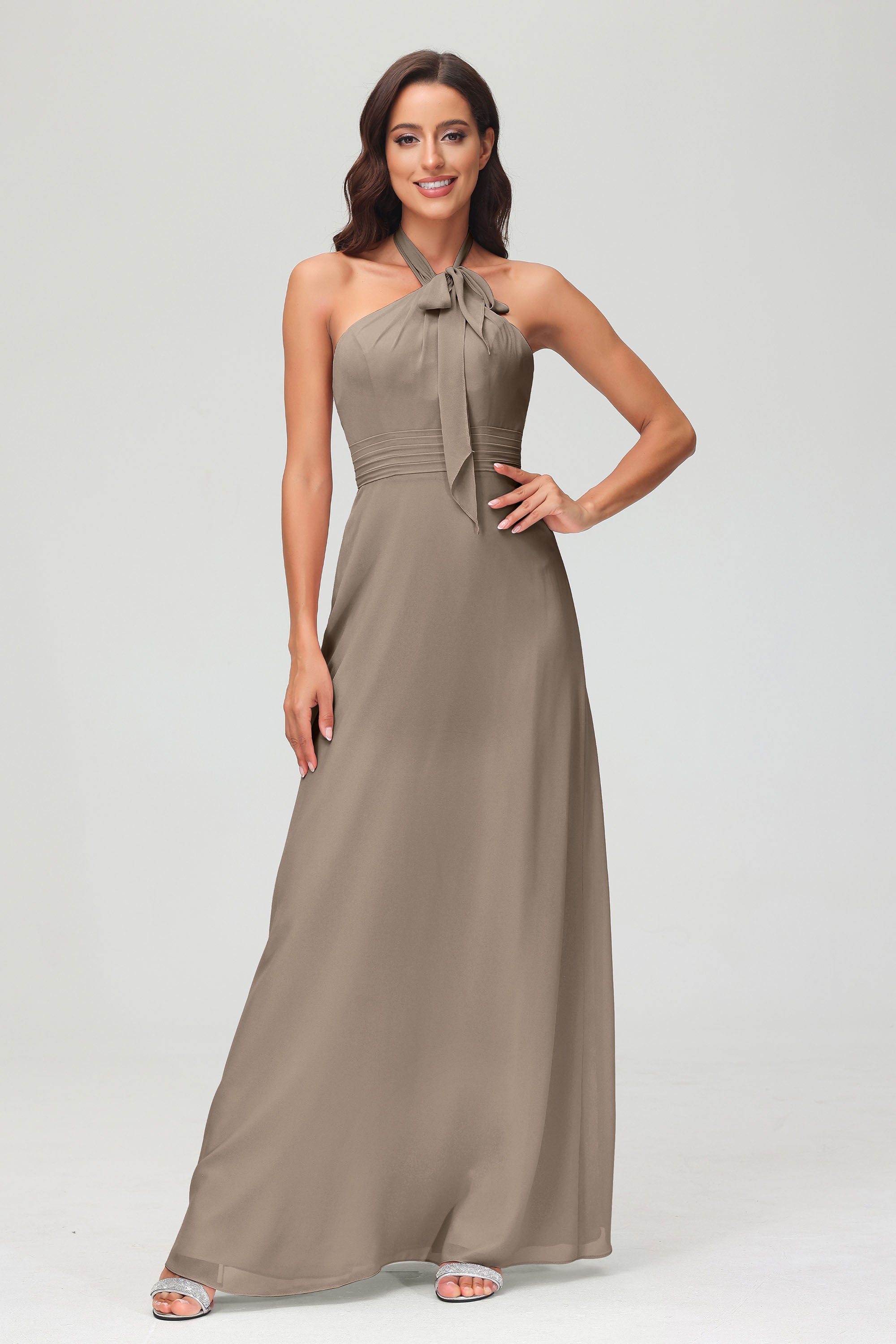 A Line Halter Chiffon Bridesmaid Dresses Women's Formal Evening Prom Dress Gowns