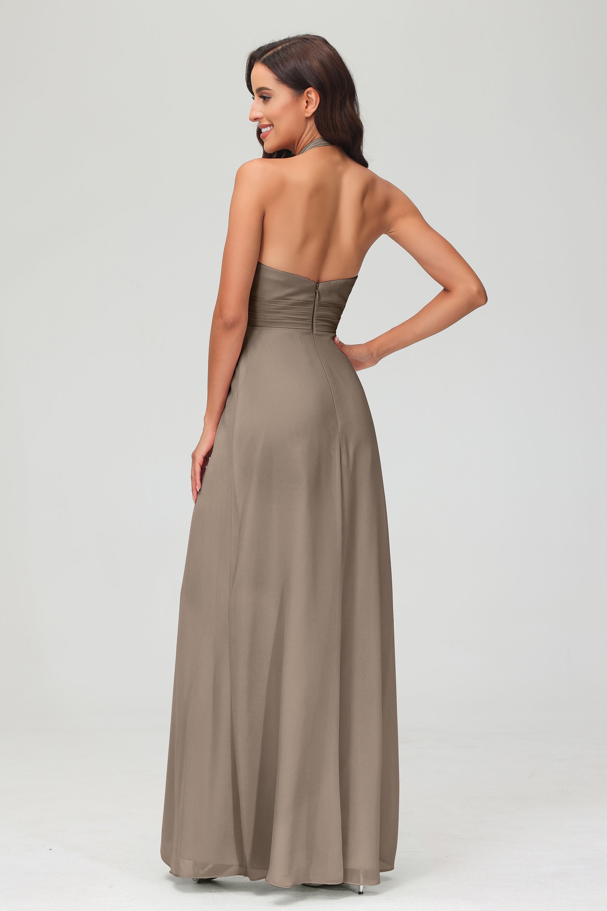 A Line Halter Chiffon Bridesmaid Dresses Women's Formal Evening Prom Dress Gowns
