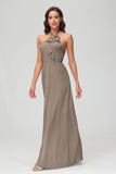 A Line Halter Chiffon Bridesmaid Dresses Women's Formal Evening Prom Dress Gowns