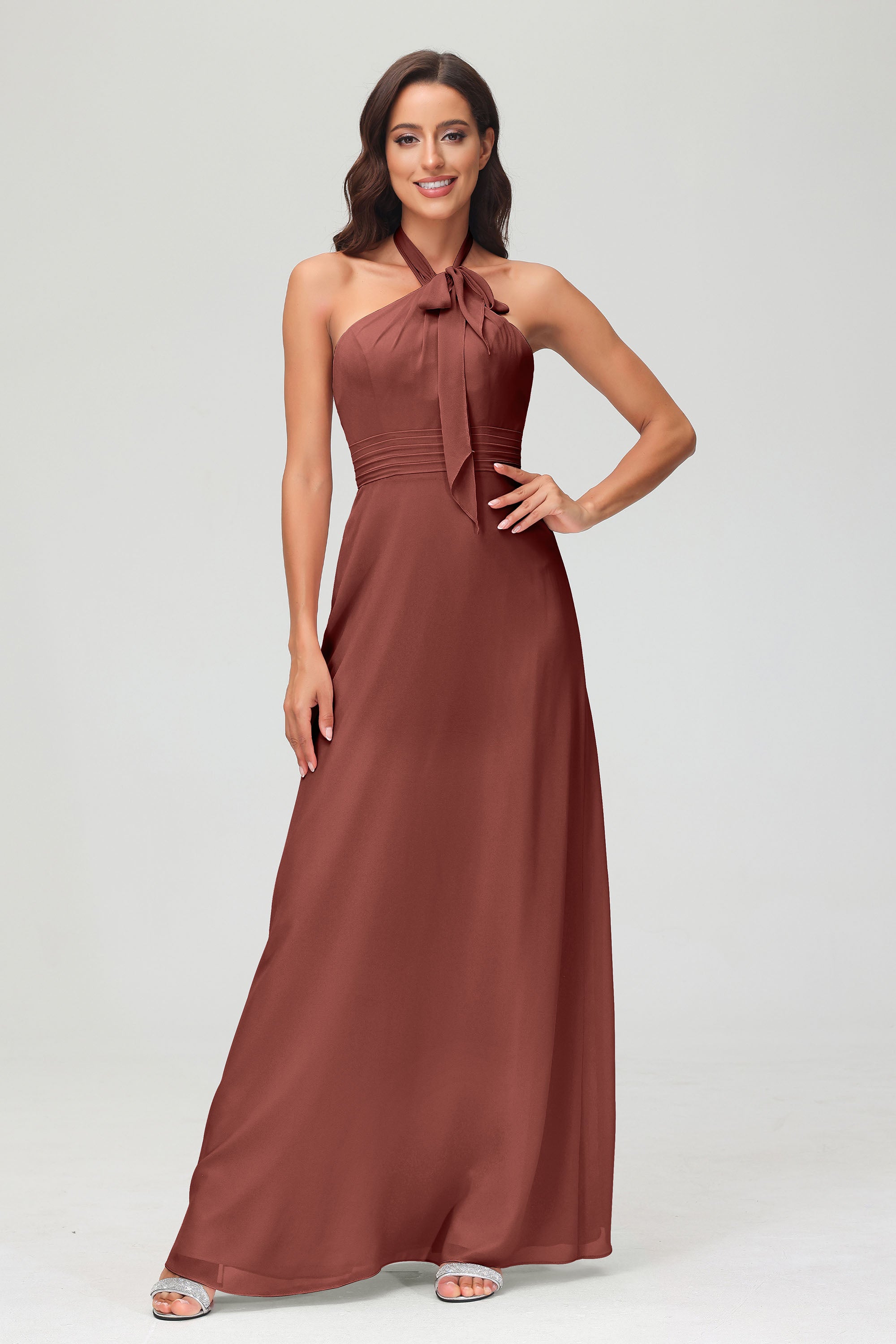 A Line Halter Chiffon Bridesmaid Dresses Women's Formal Evening Prom Dress Gowns