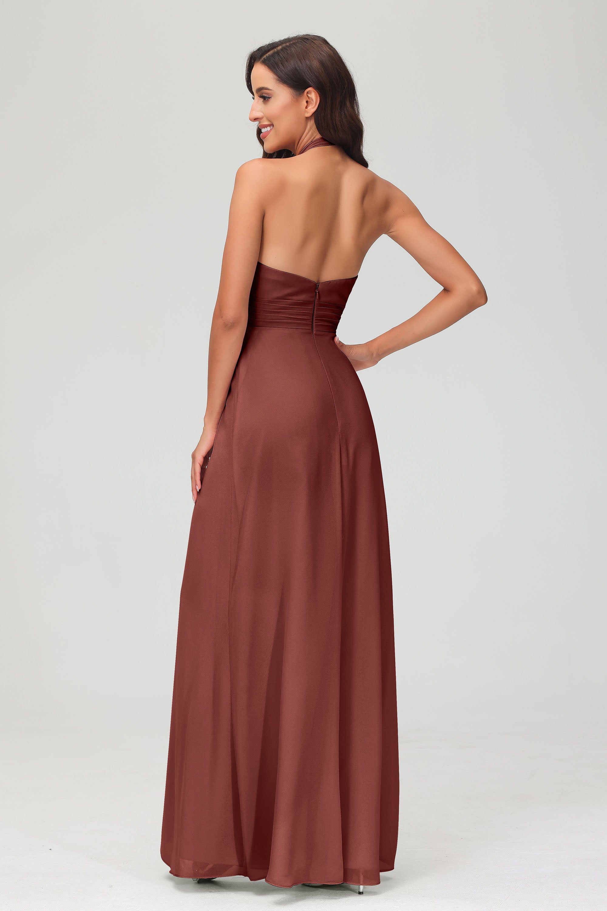 A Line Halter Chiffon Bridesmaid Dresses Women's Formal Evening Prom Dress Gowns