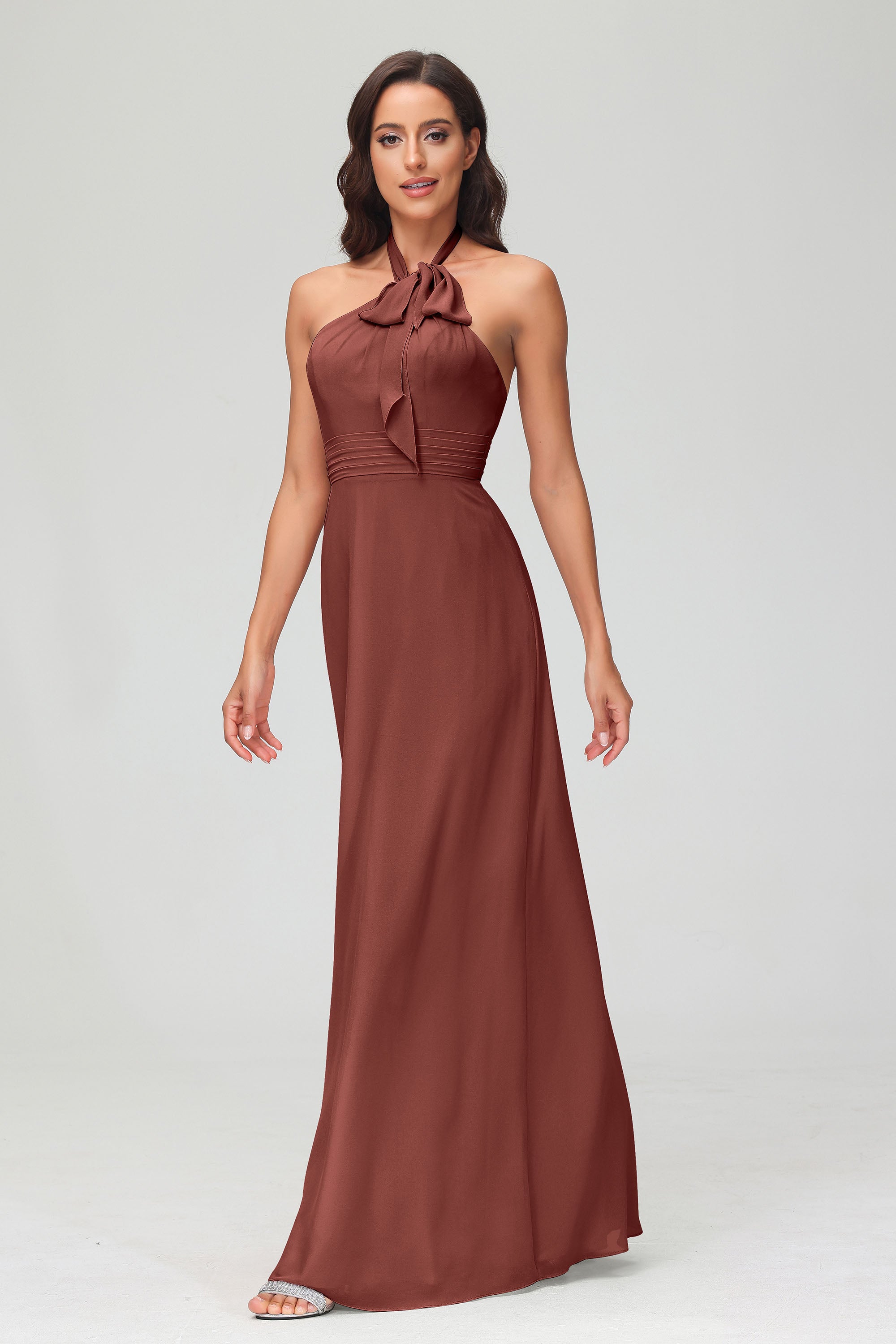 A Line Halter Chiffon Bridesmaid Dresses Women's Formal Evening Prom Dress Gowns