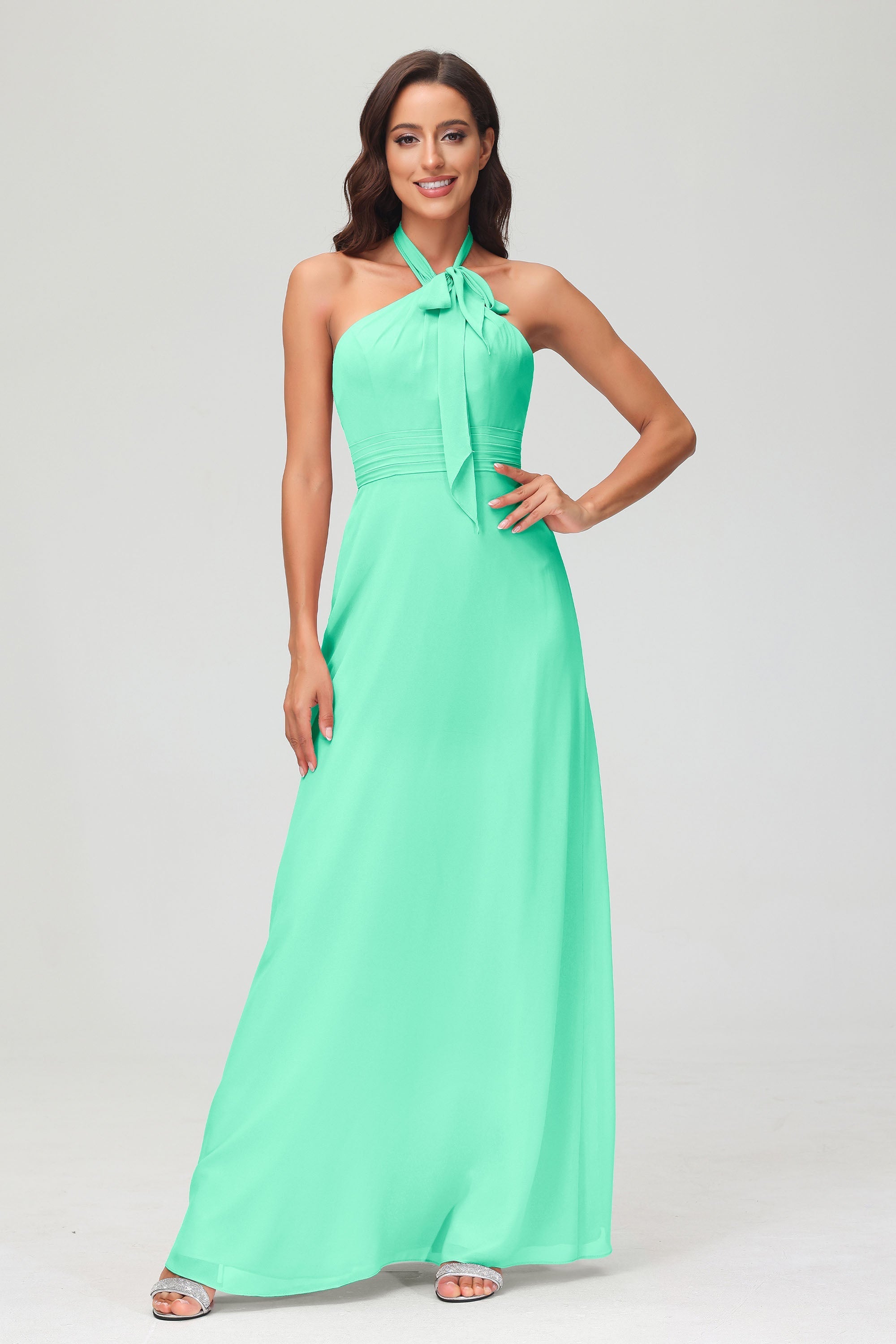 A Line Halter Chiffon Bridesmaid Dresses Women's Formal Evening Prom Dress Gowns