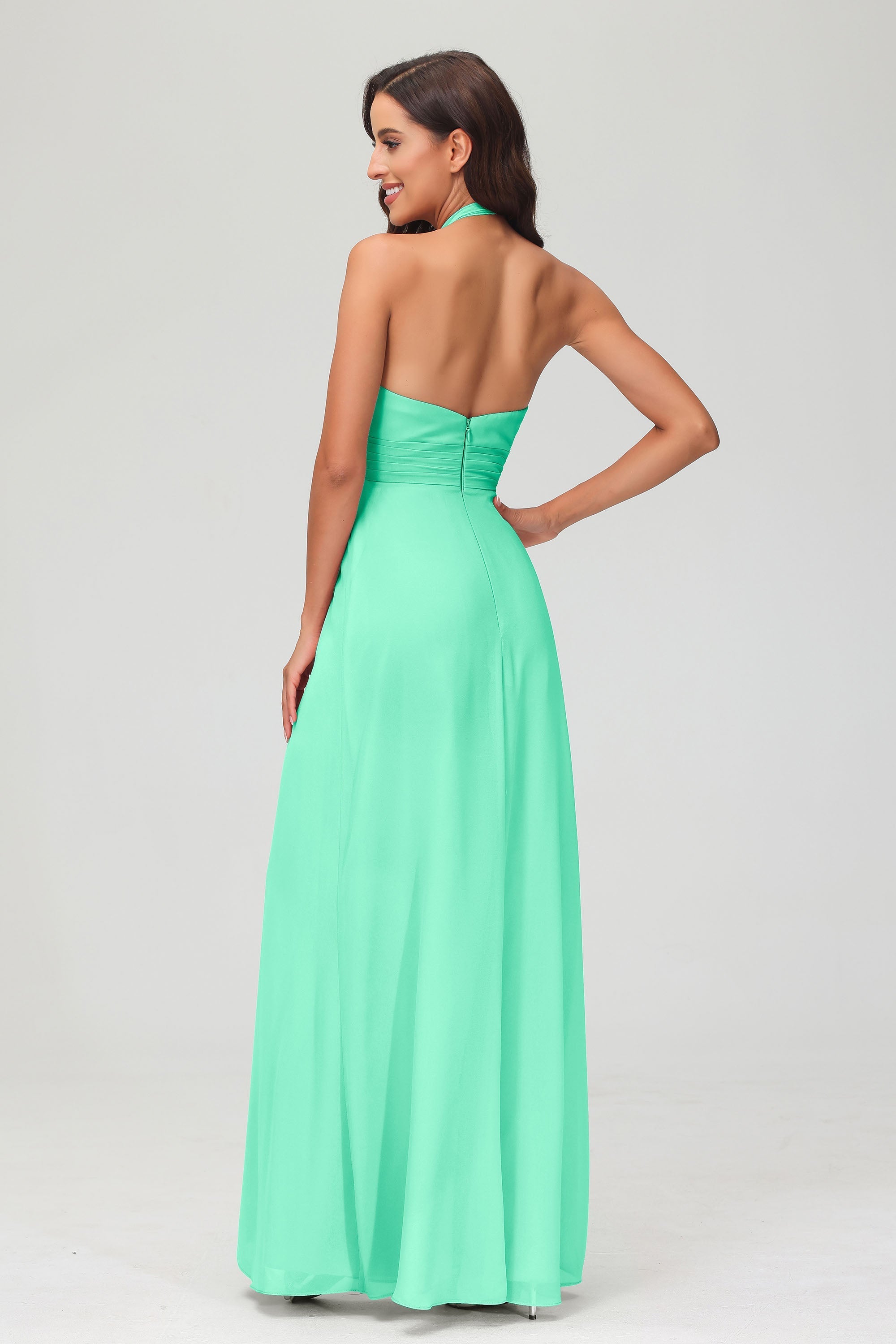 A Line Halter Chiffon Bridesmaid Dresses Women's Formal Evening Prom Dress Gowns
