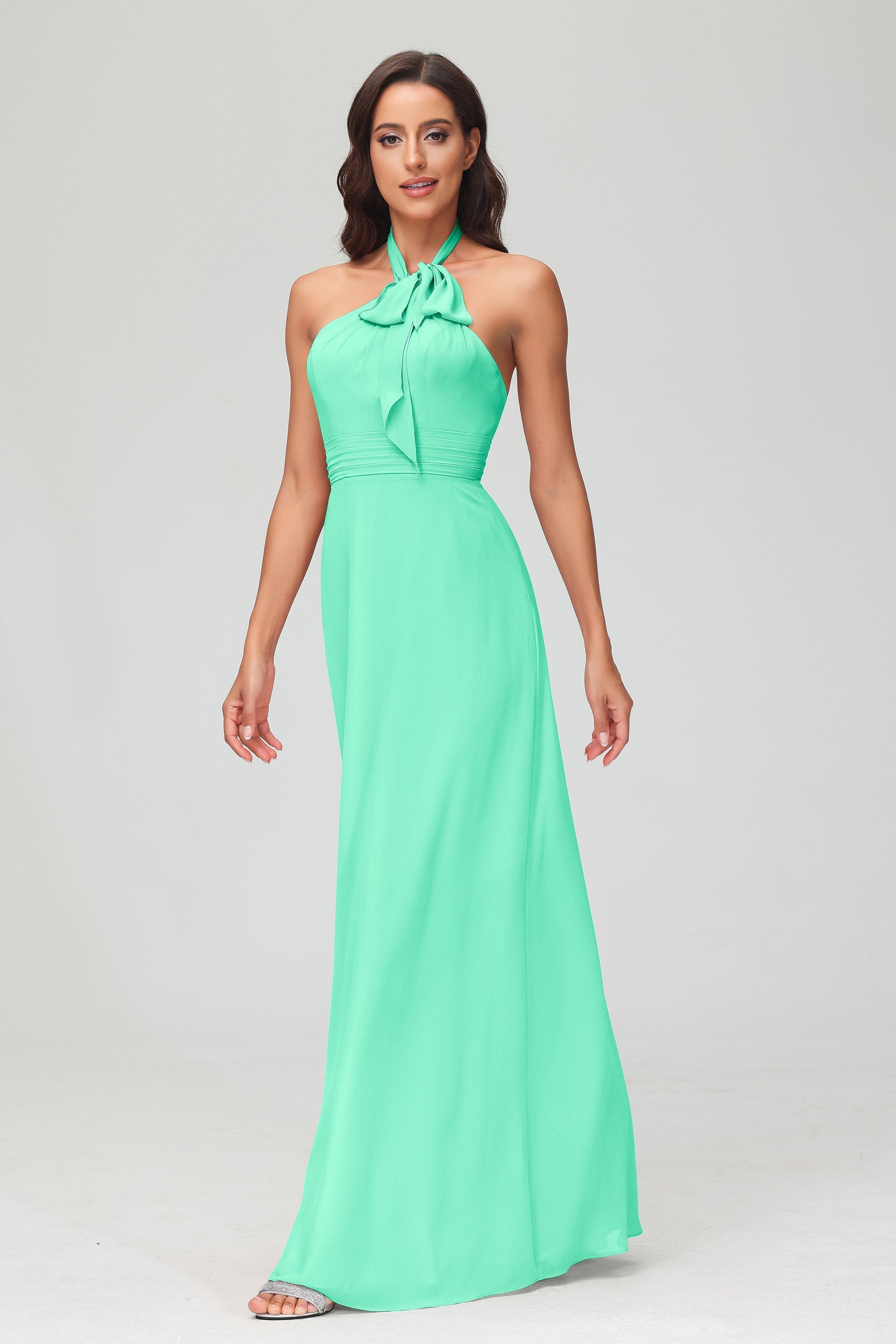 A Line Halter Chiffon Bridesmaid Dresses Women's Formal Evening Prom Dress Gowns