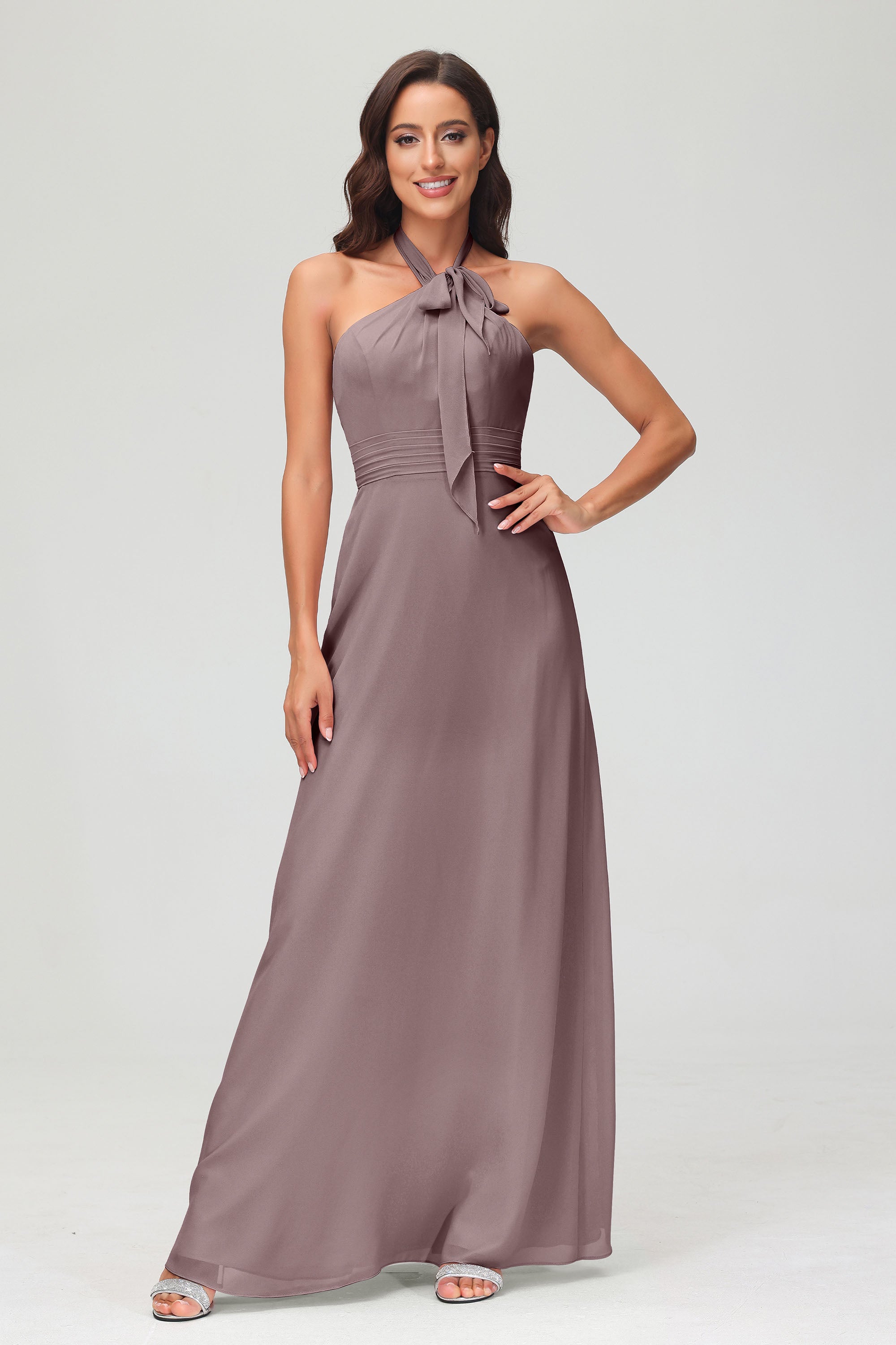 A Line Halter Chiffon Bridesmaid Dresses Women's Formal Evening Prom Dress Gowns