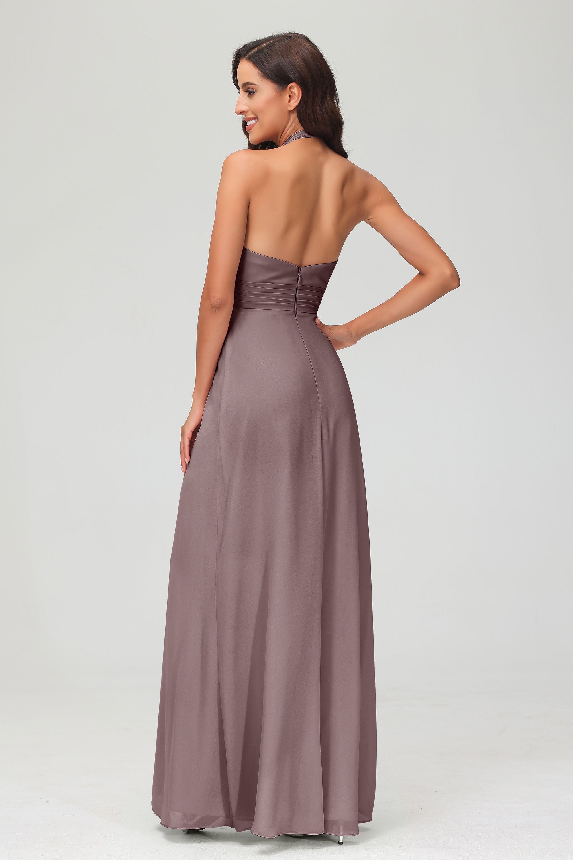 A Line Halter Chiffon Bridesmaid Dresses Women's Formal Evening Prom Dress Gowns
