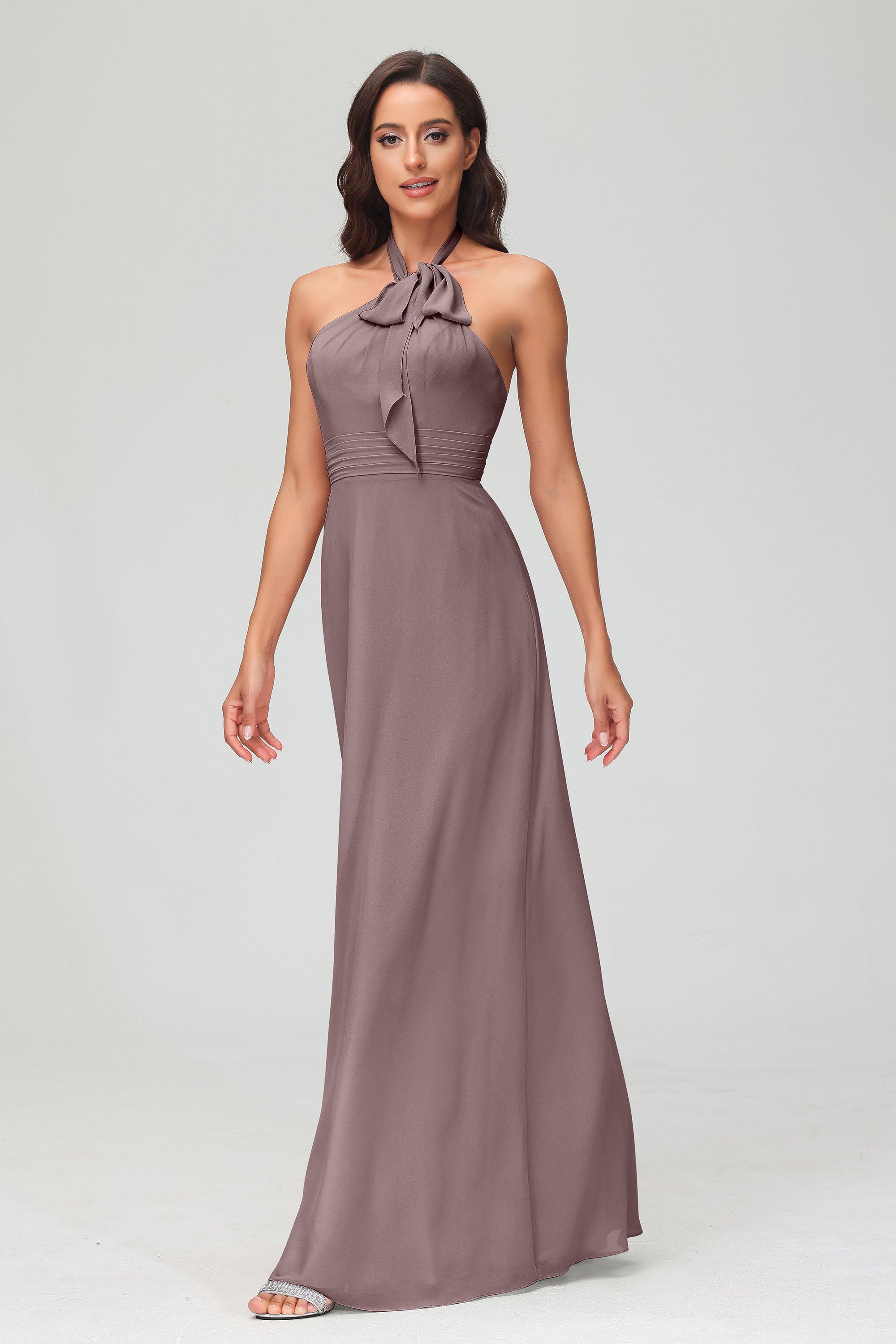 A Line Halter Chiffon Bridesmaid Dresses Women's Formal Evening Prom Dress Gowns