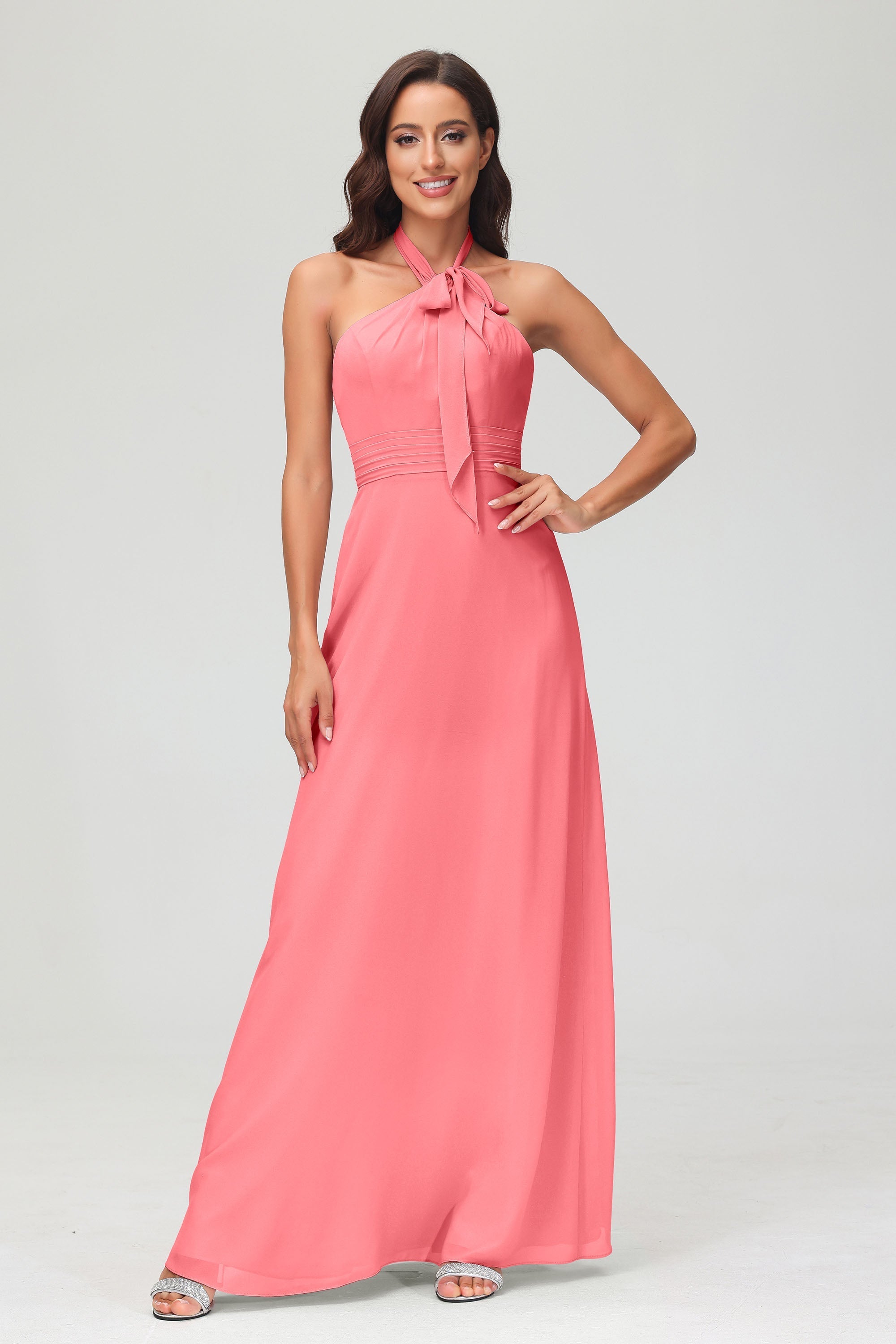 A Line Halter Chiffon Bridesmaid Dresses Women's Formal Evening Prom Dress Gowns