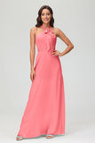 A Line Halter Chiffon Bridesmaid Dresses Women's Formal Evening Prom Dress Gowns