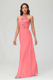 A Line Halter Chiffon Bridesmaid Dresses Women's Formal Evening Prom Dress Gowns